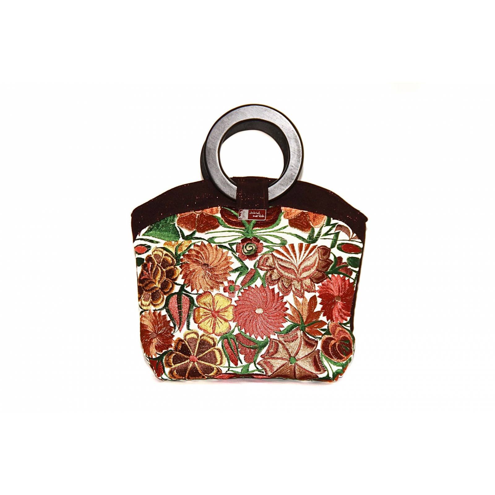 Bolsa De Diseñadora Mexicana Con Bordado Artesanal Chiapanenco Jchul metik Modelo Tenam Flores Sobre Blanco