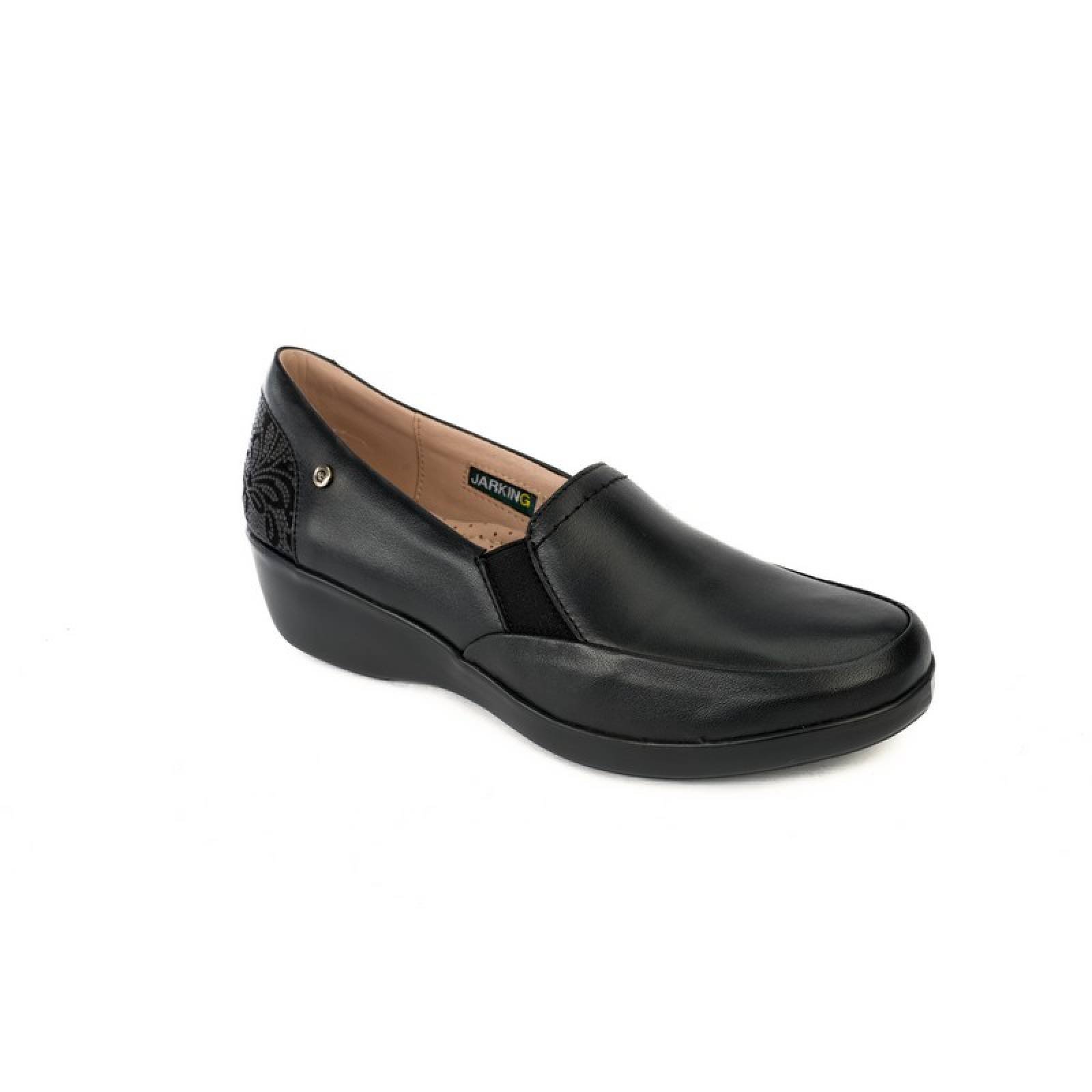 Jarking - Zapato Casual Negro Extra Ligero con Cuña y Elásticos en Empeine para Dama