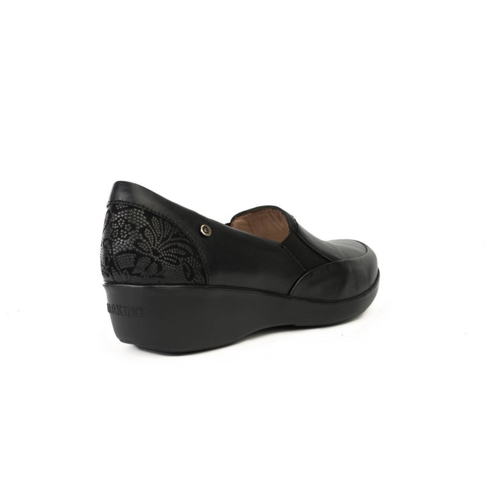 Jarking - Zapato Casual Negro Extra Ligero con Cuña y Elásticos en Empeine para Dama
