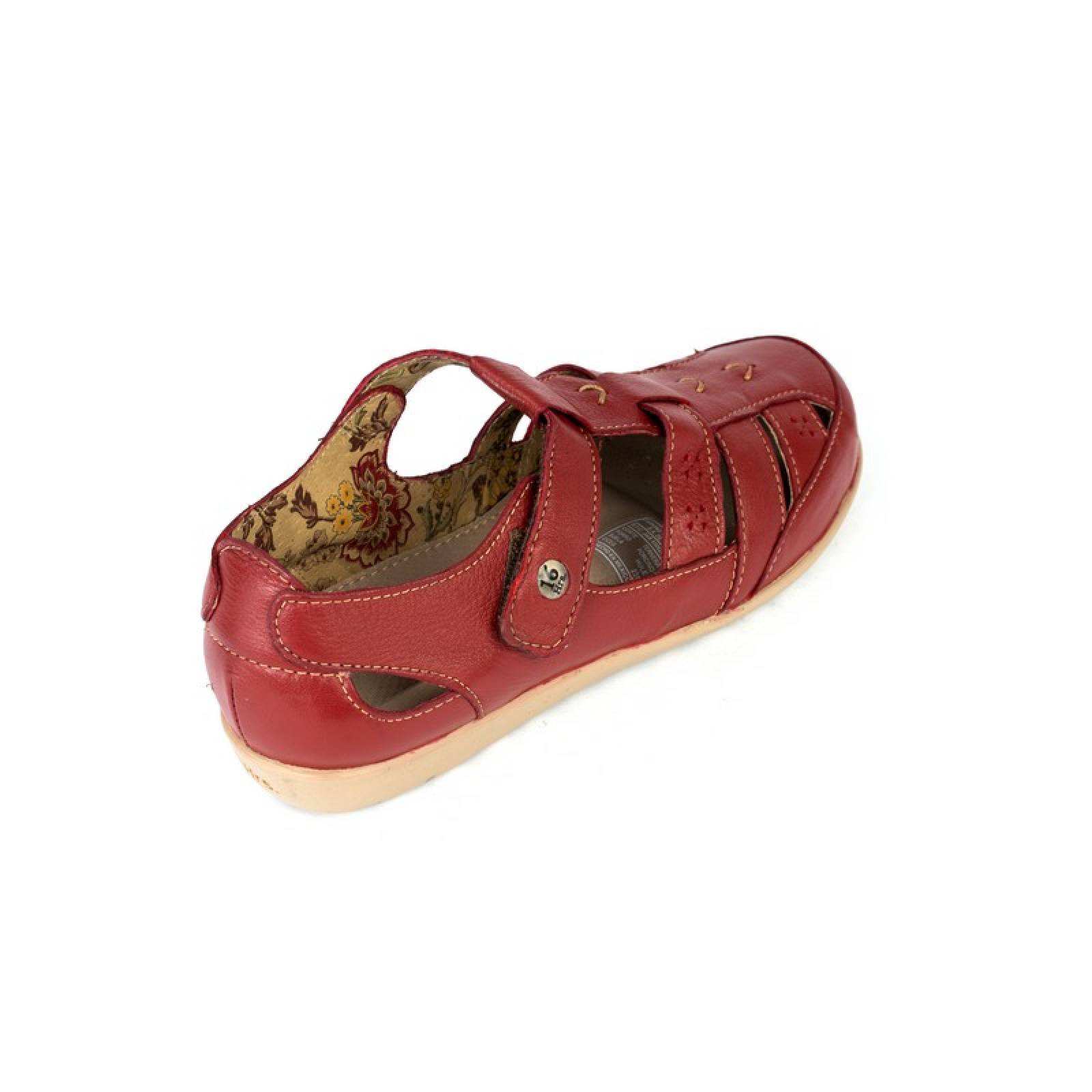 Jarking - Sandalia Casual Rojo con Velcro Detalle Tejido y Perforado para Dama