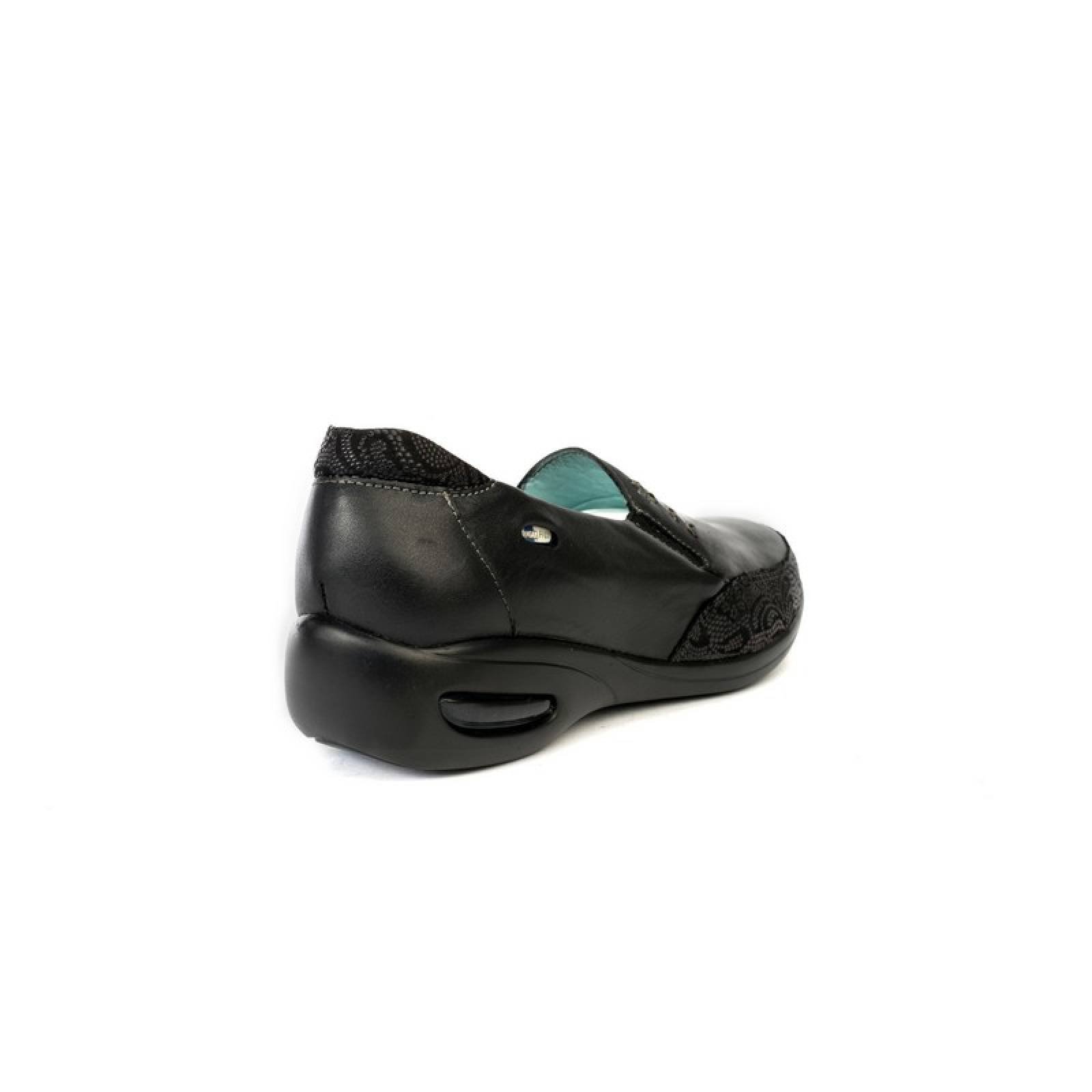 Jarking - Zapato Casual Negro Grabado en la Punta y Tejido Artesanal con Amplitud Especial para Dama