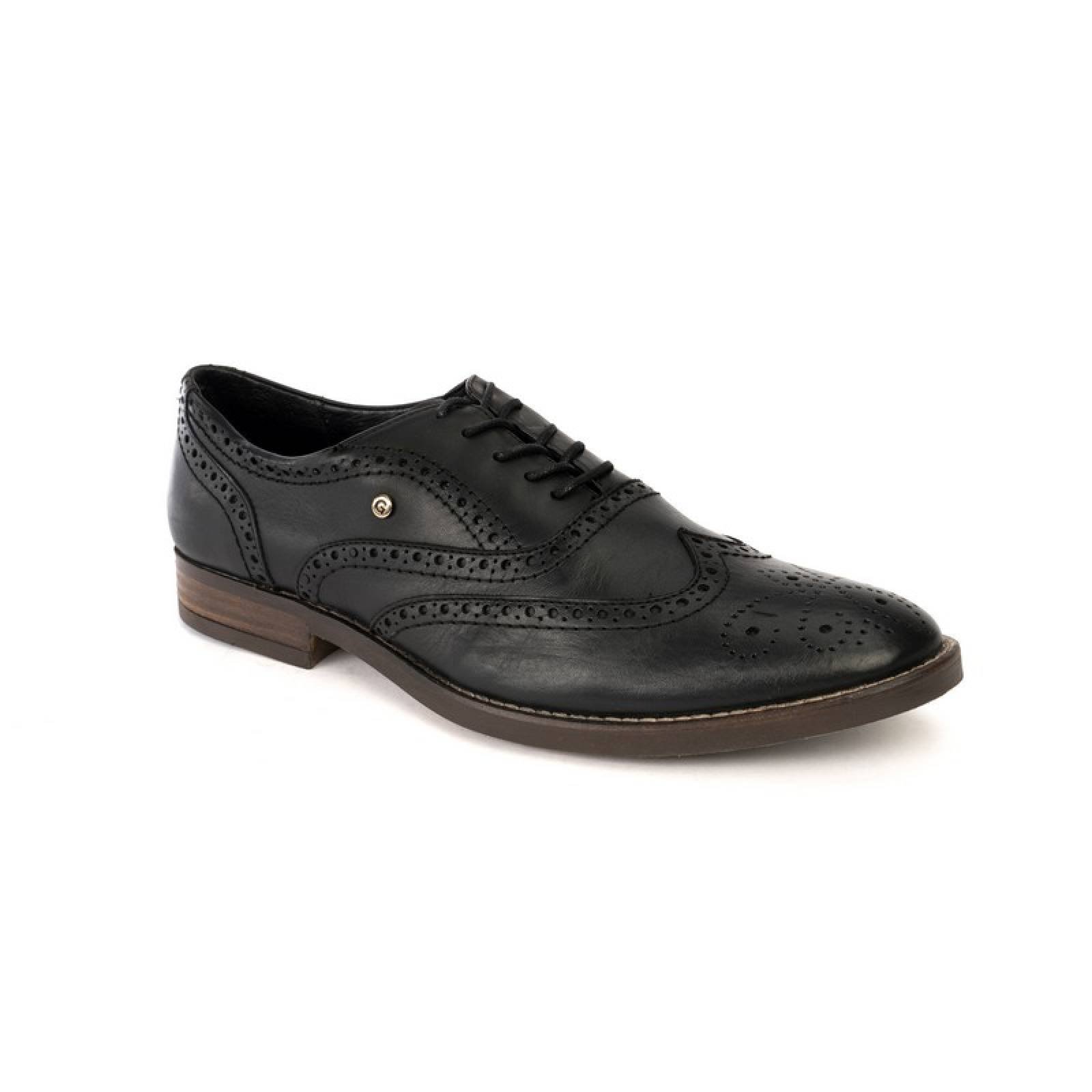 Jarking - Zapato Casual Negro Bostoniano Clásico con Agujetas Pintado a Mano para Caballero