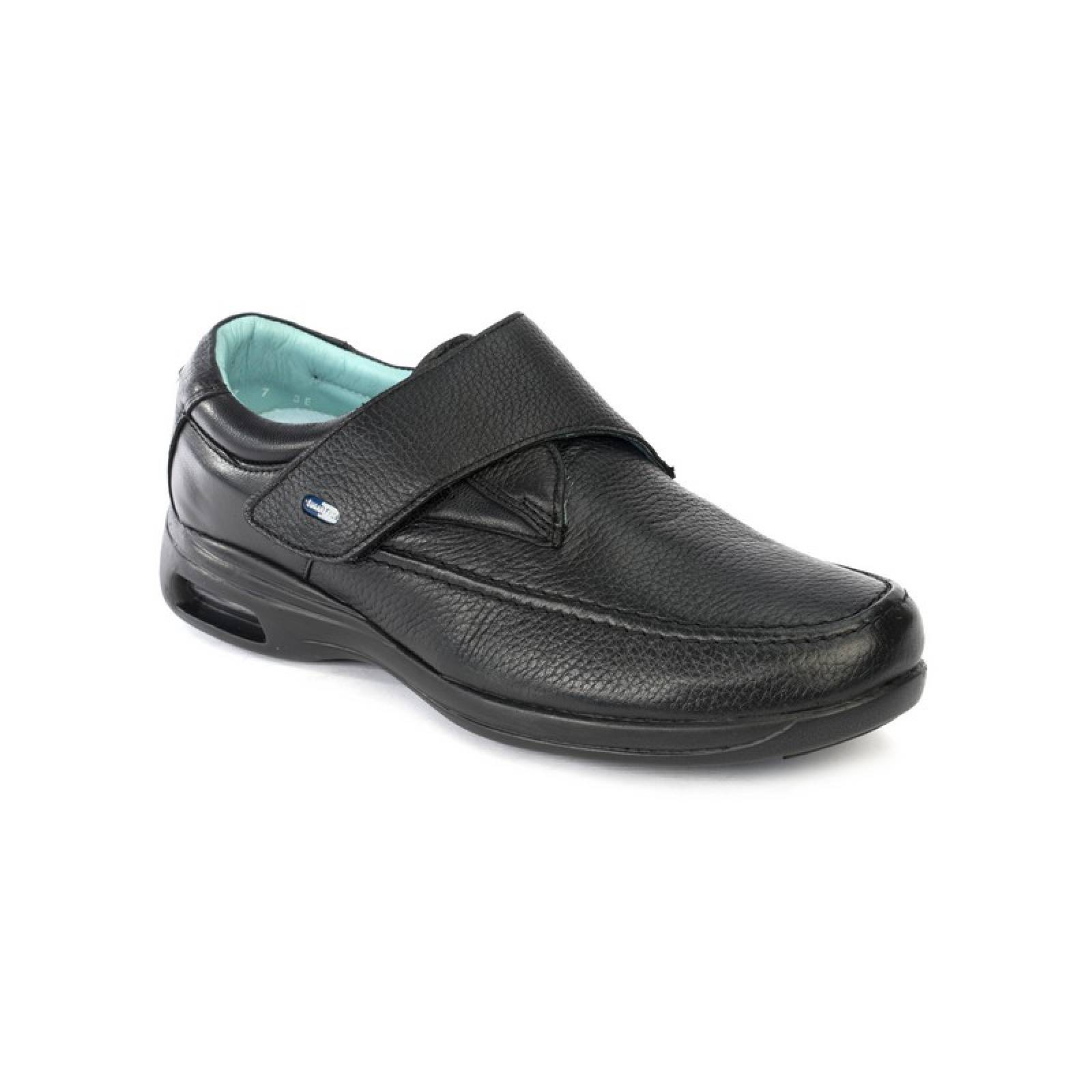 Jarking - Zapato Formal Negro de Suela con Cápsula de Amortiguación y Ajuste con Velcro y Amplitud Especial Para Caballero
