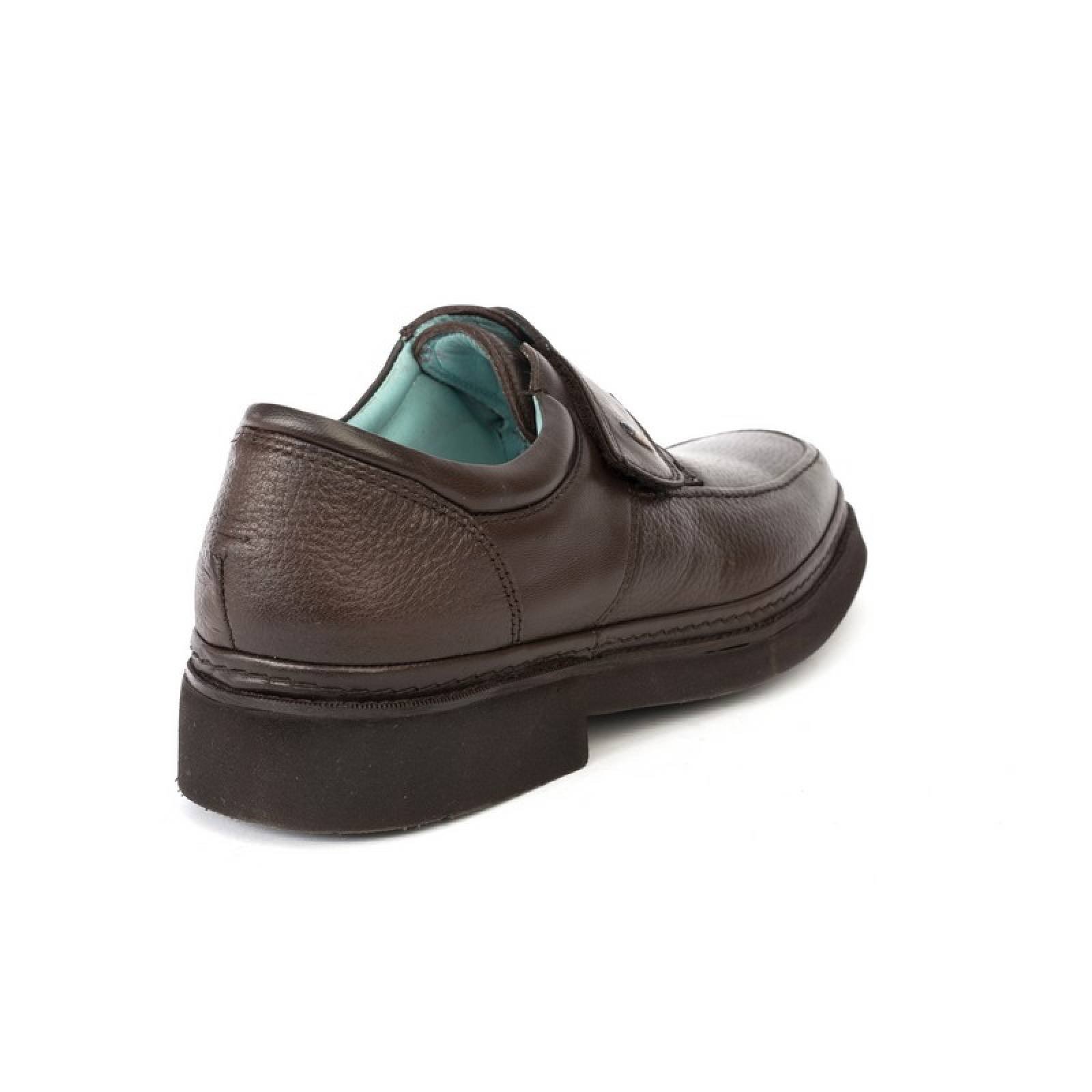 Jarking - Zapato Formal Café con Ajuste de Velcro y Amplitud Especial para Caballero