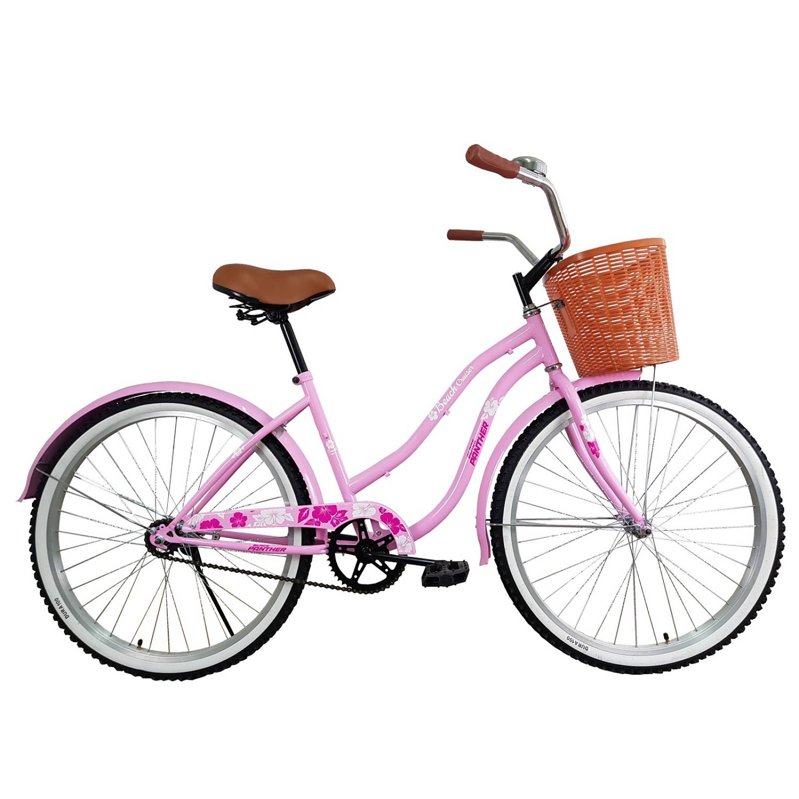 Bicicleta Black Panther Beach Cruiser Rodada 26 Con Canasta Rosa