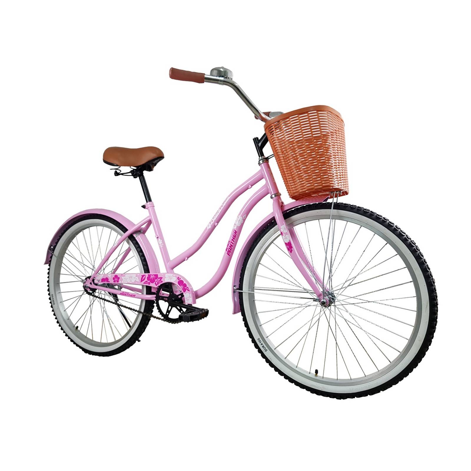 Bicicleta Black Panther Beach Cruiser Rodada 26 Con Canasta Rosa