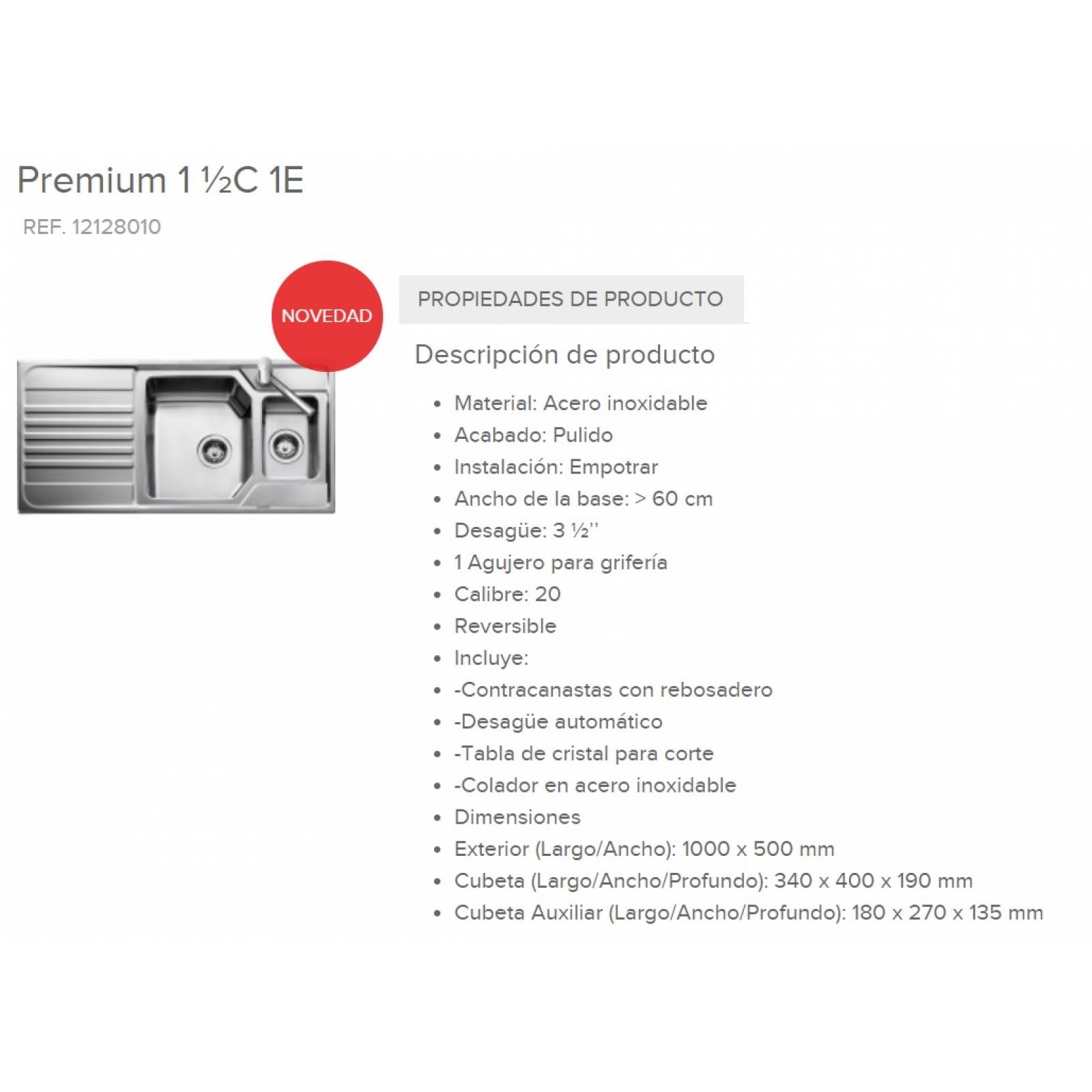 Fregadero Teka Submont/empotr Premium 1 1/2c 1e I/d 12128010