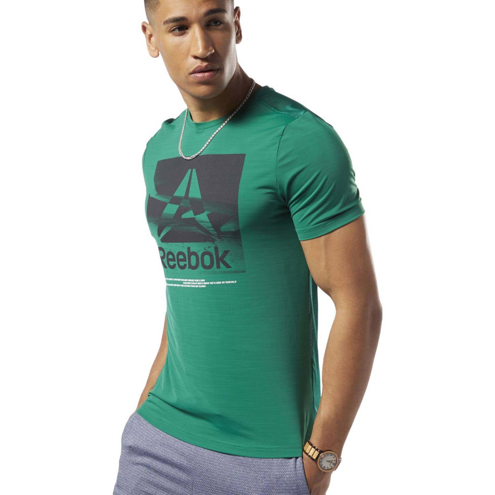 PLAYERA REEBOK MODELO DY7808 CABALLERO COLOR Verde