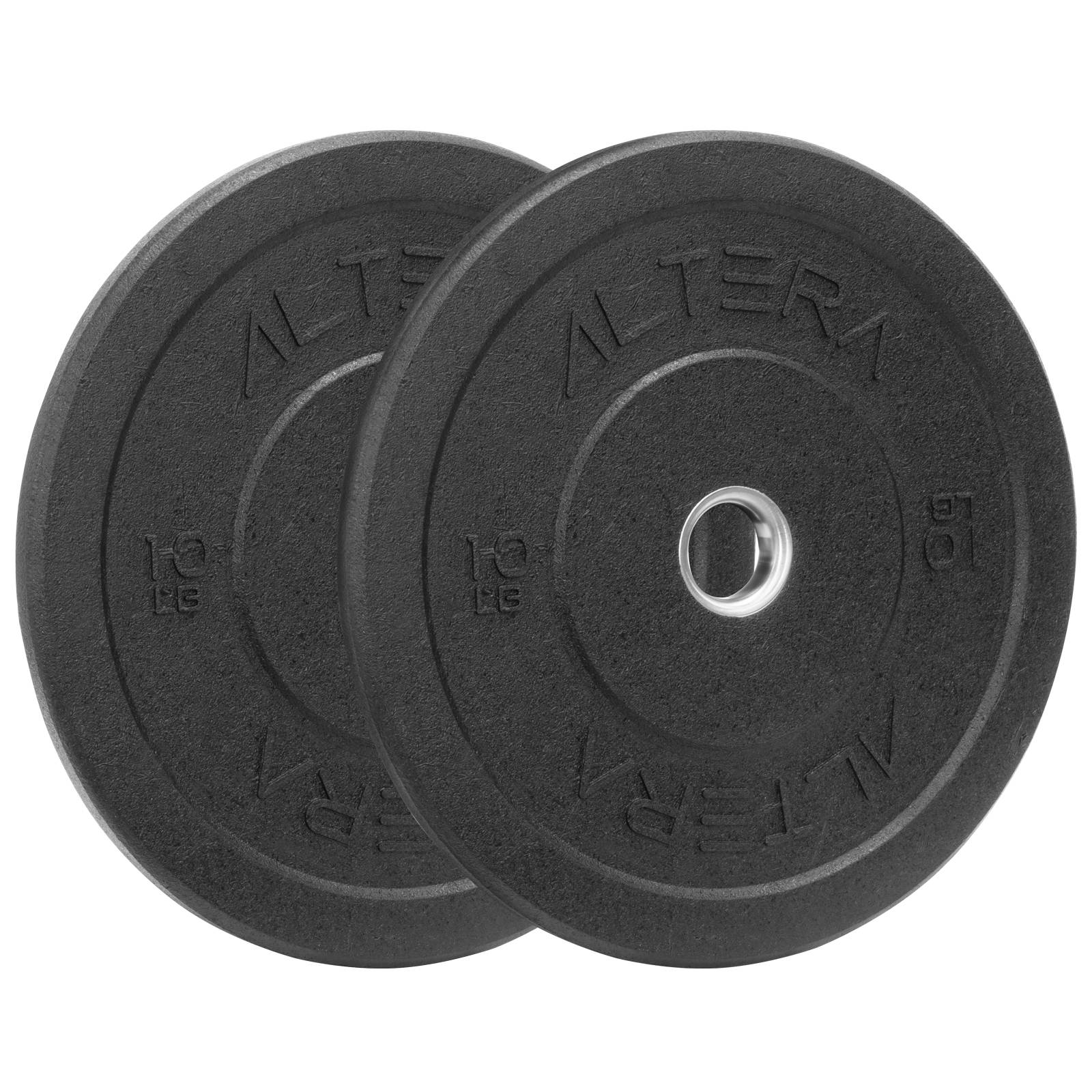 Par de Discos Olimpicos Bumper 10LBS con Anillo de acero Inoxidable 2 Pul Entrenamiento Crossfit (Gris)