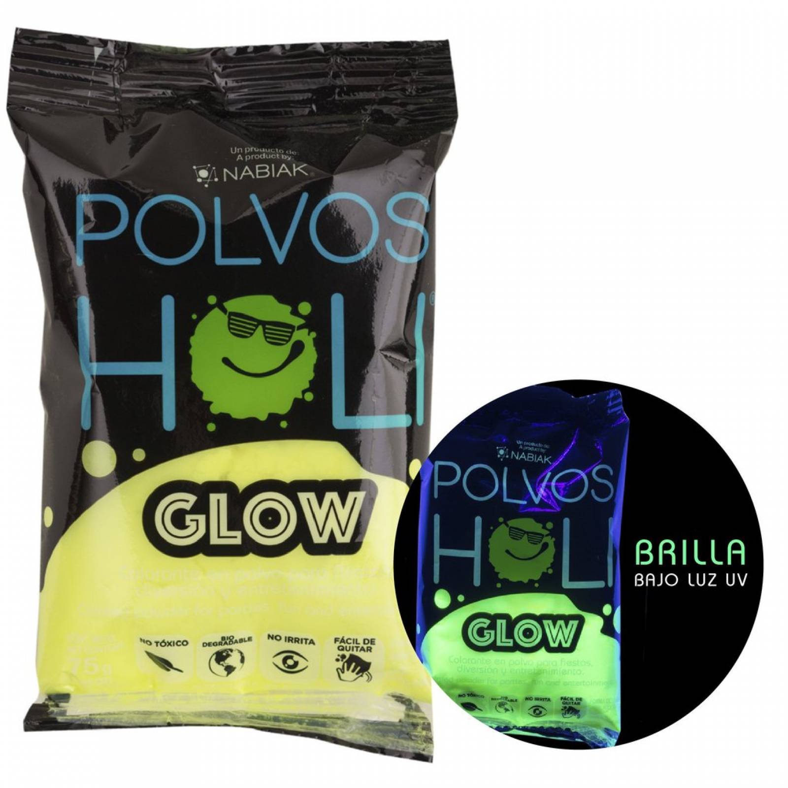 POLVOS HOLI GLOW AMARILLO FLUORESCENTE 75G 