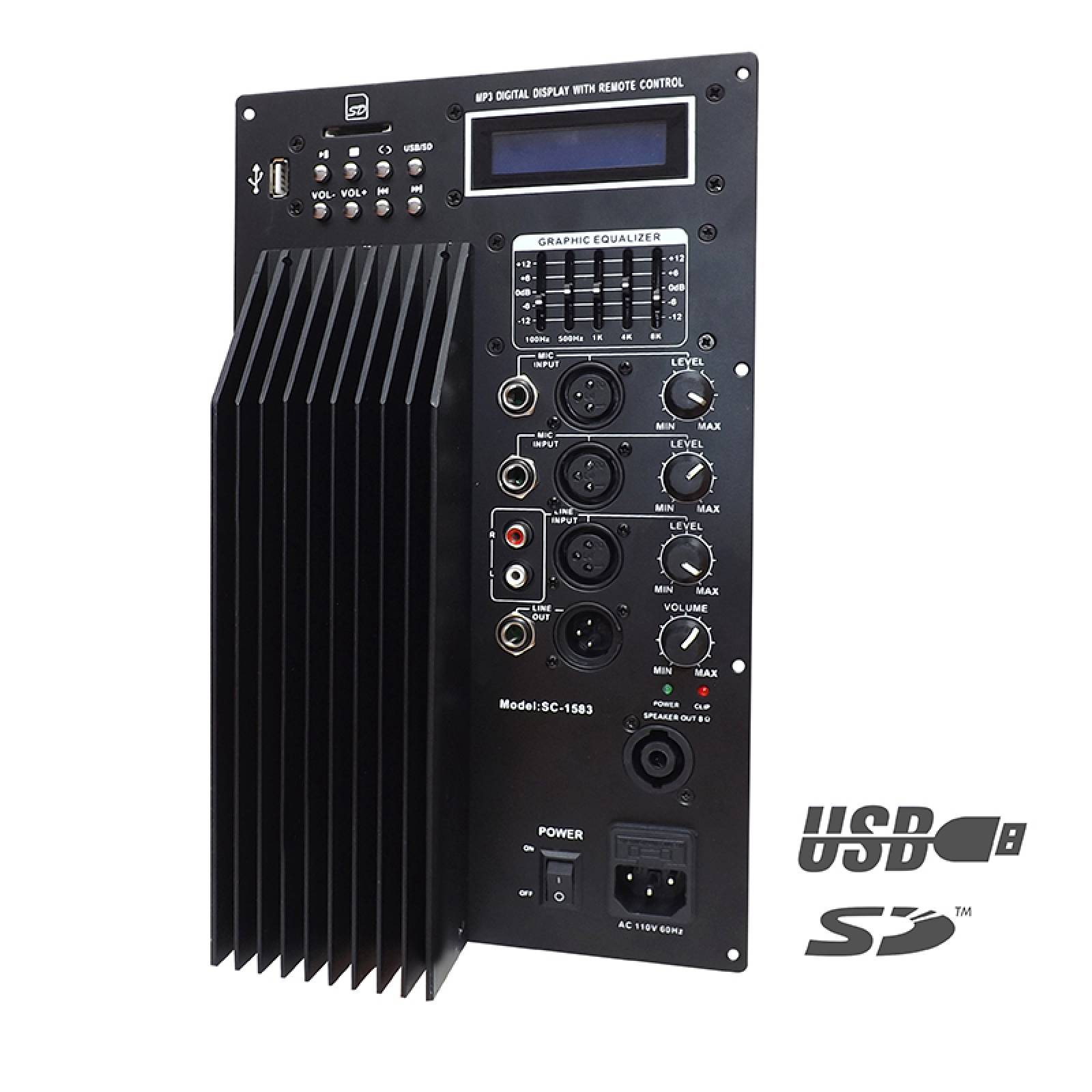 Modulo Amplificador Para Bafle MODULO AMPLIFICADOR PARA BAFLE 180W RMS 8 OHMS TSC-15USB