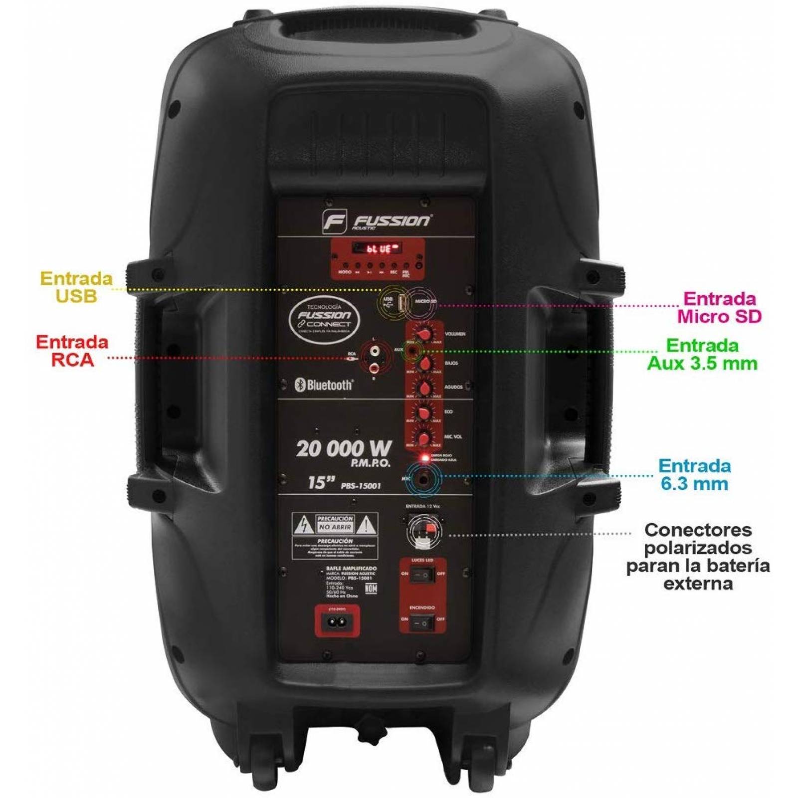 BAFLE AMPLIFICADO RECARGABLE USB SD BLUETOOTH TRIPIE MIC 