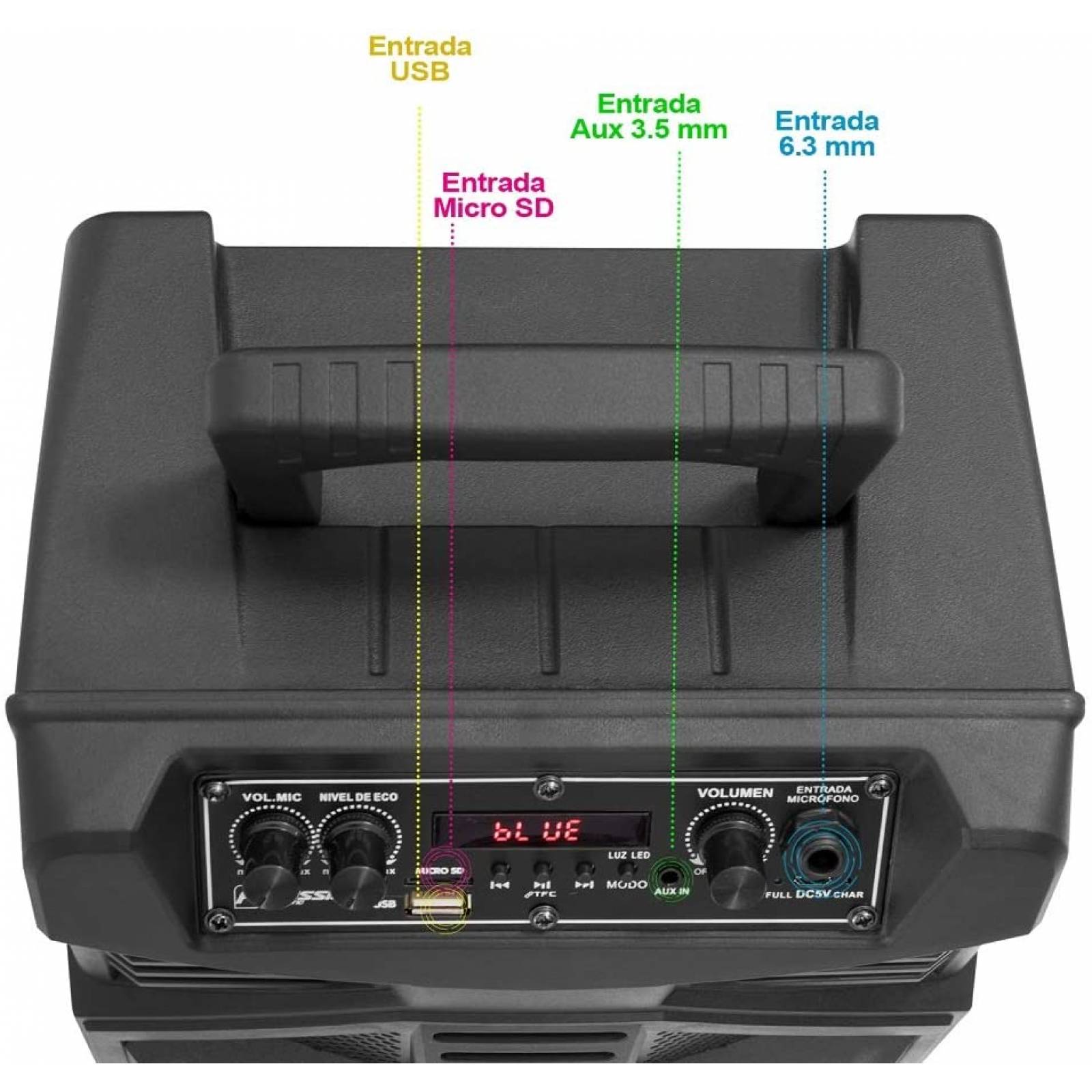 BAFLE AMPLIFICADO 8 PULG RECARGABLE USB SD BLUETOOTH 