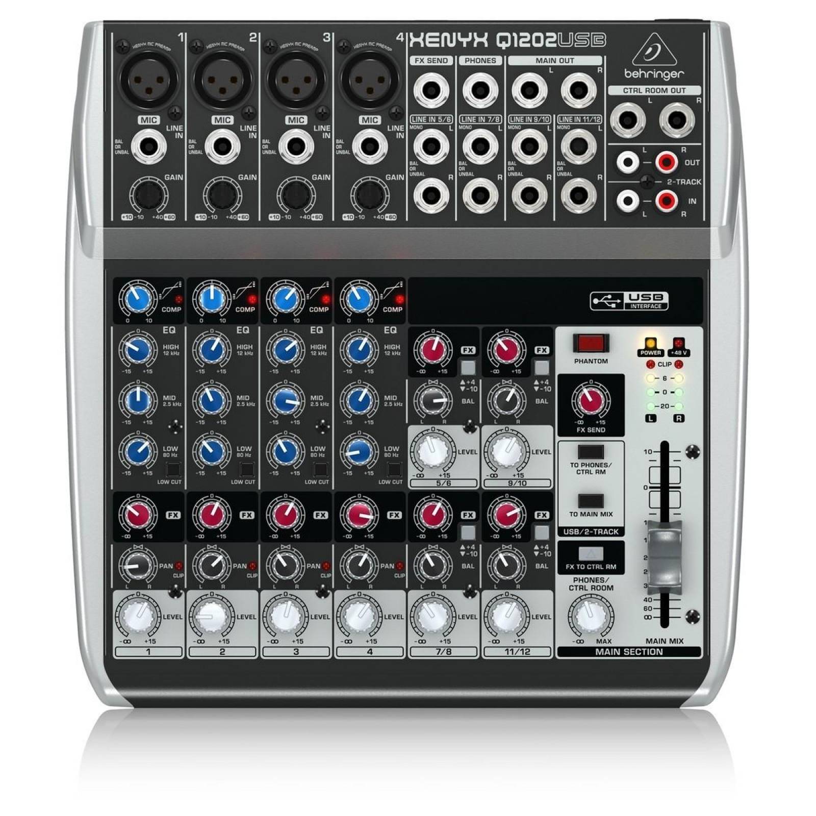 MEZCLADORA BEHRINGER XENYX Q1202USB CON INTERFAZ PARA GRABAR