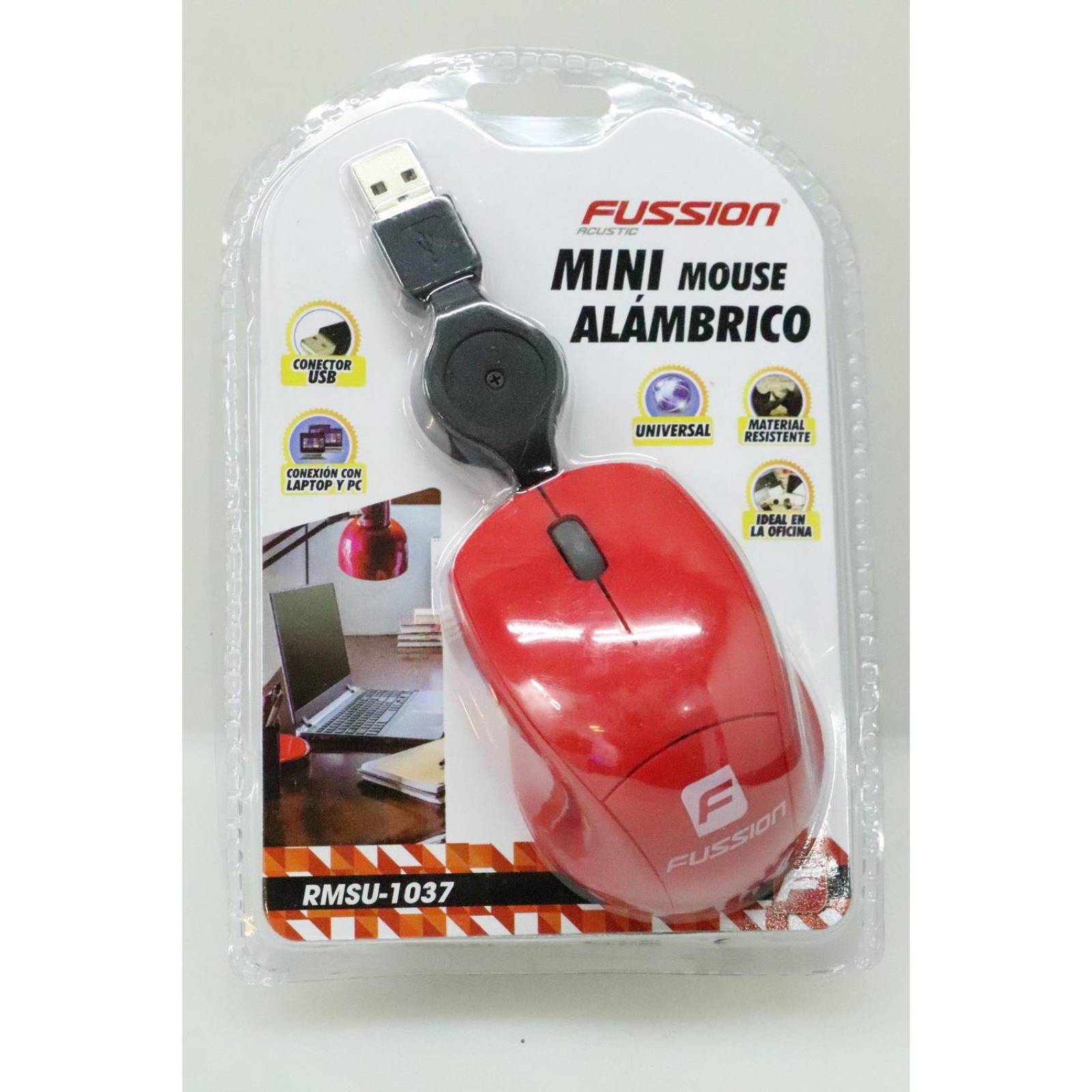 Mouse Optico Usb Alambrico Cable Retractil 70Cm Rojo 
