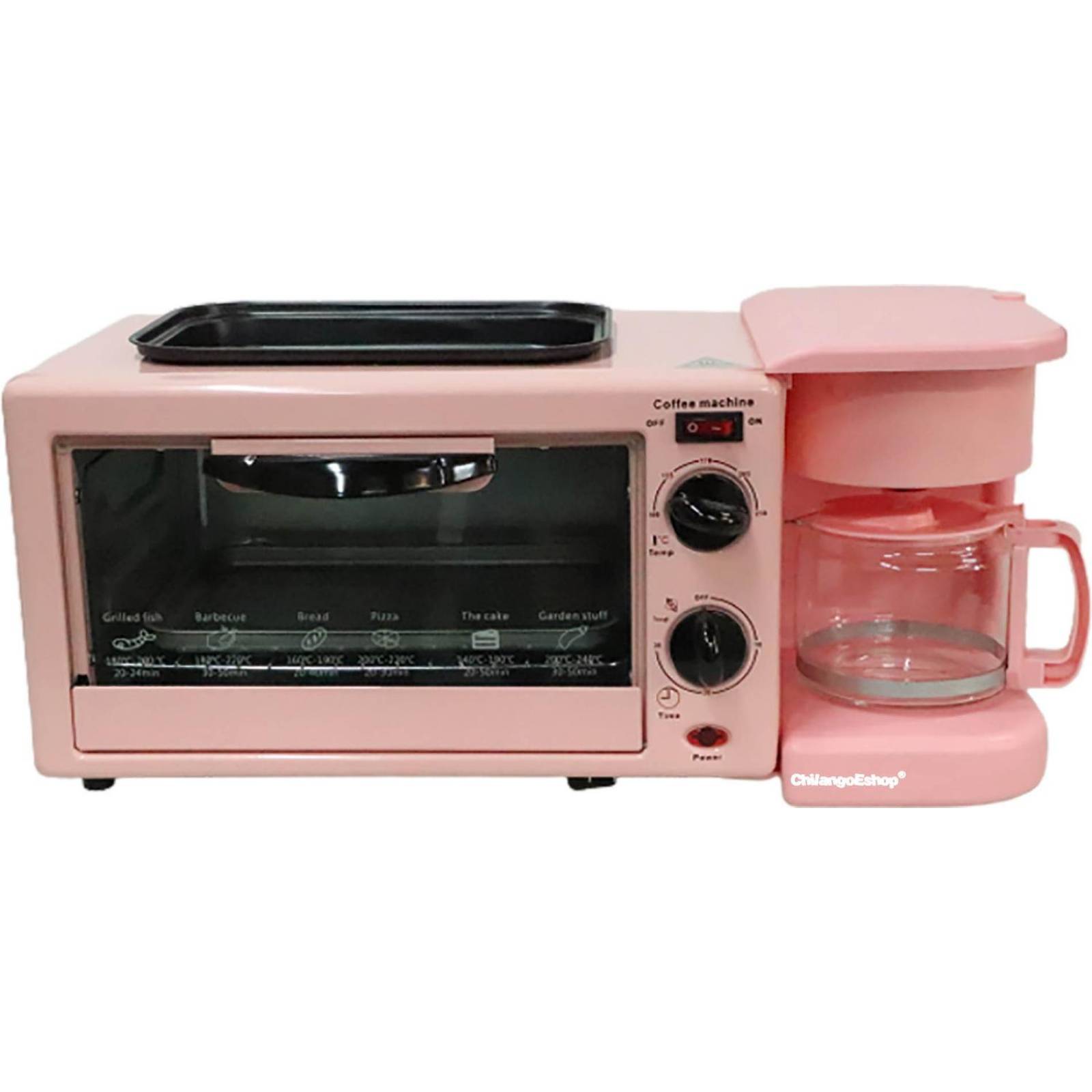 HORNO ELECTRICO ROSA MULTIFUNCIONAL CON CAFETERA 