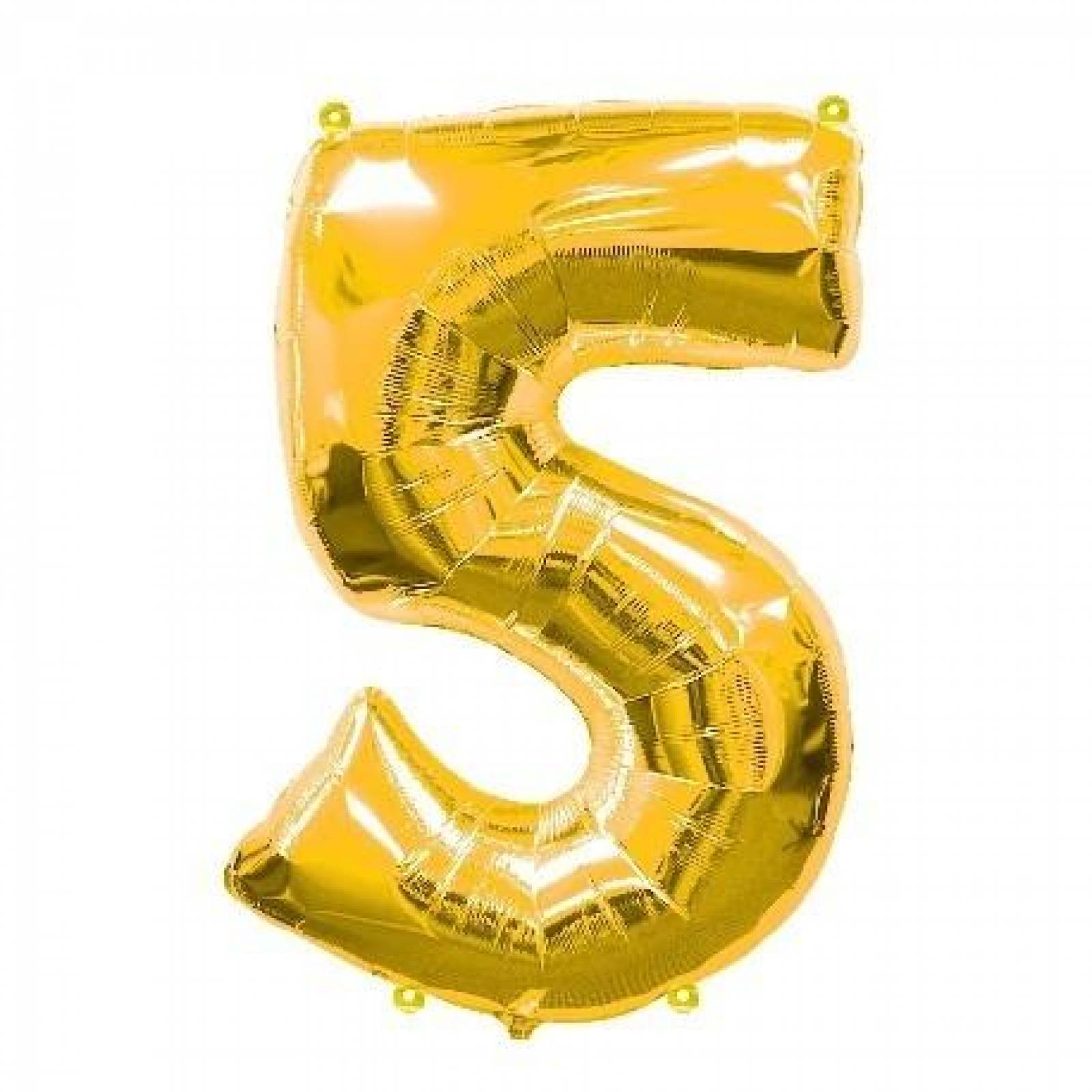 Globo Metalico De Numero Cinco Gigante 80Cm Dorado