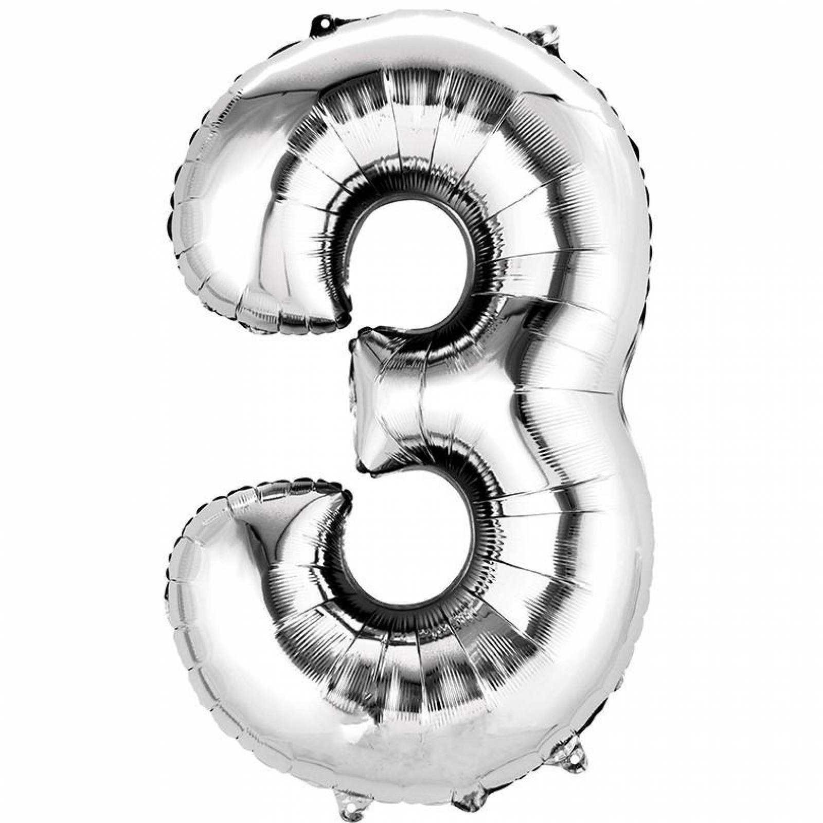Globo Metalico De Numero Tres Gigante 80Cm Plateado 