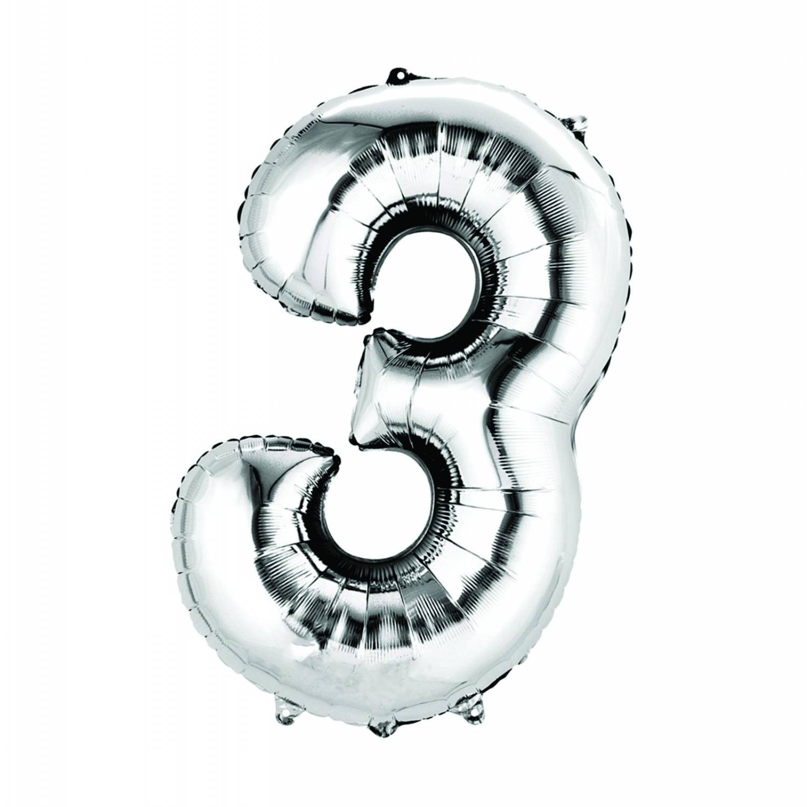 Globo Metalico De Numero Tres Gigante 80Cm Plateado 