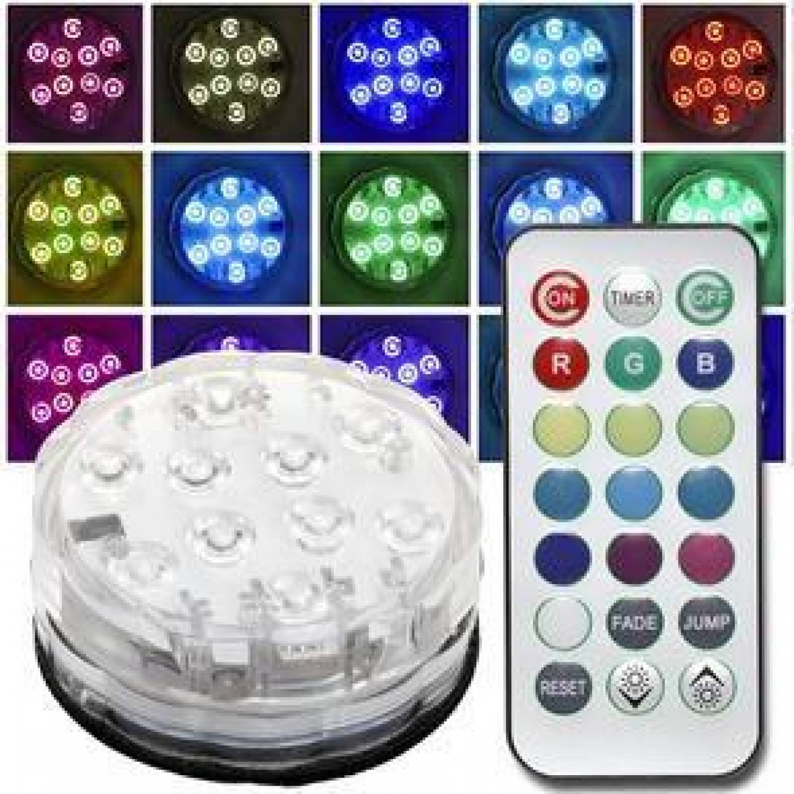 Base Lampara RGB 10 Led Sumergible Control Remoto Decoracion