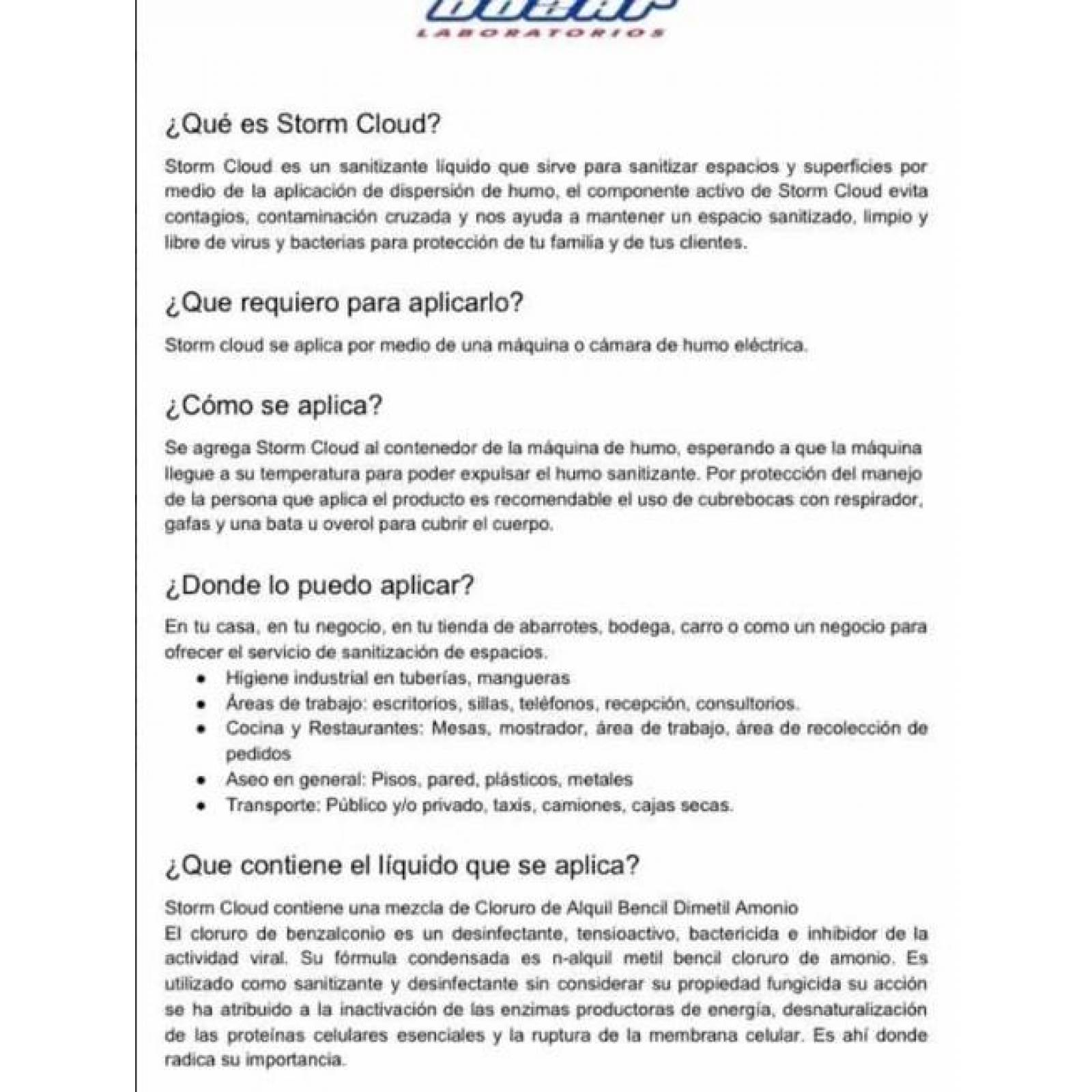 LITRO DE LIQUIDO SANITIZADOR STORM CLOUD PARA MAQUINA DE HUMO 