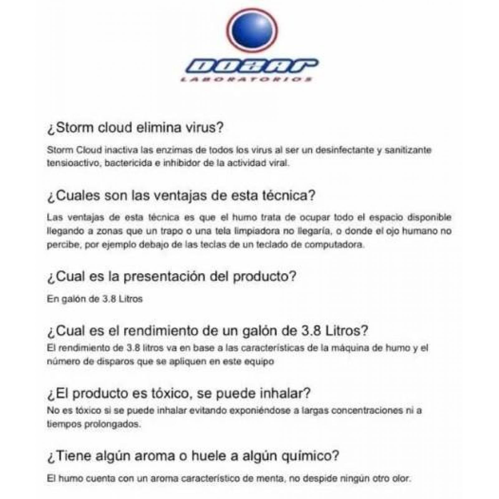 LITRO DE LIQUIDO SANITIZADOR STORM CLOUD PARA MAQUINA DE HUMO 