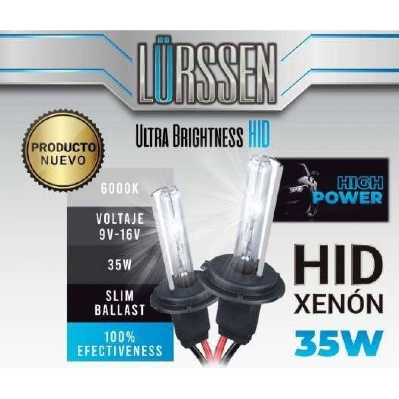 KIT 2 FOCOS HID BI-XENON 35W 9007 6000k ALTA BAJA 