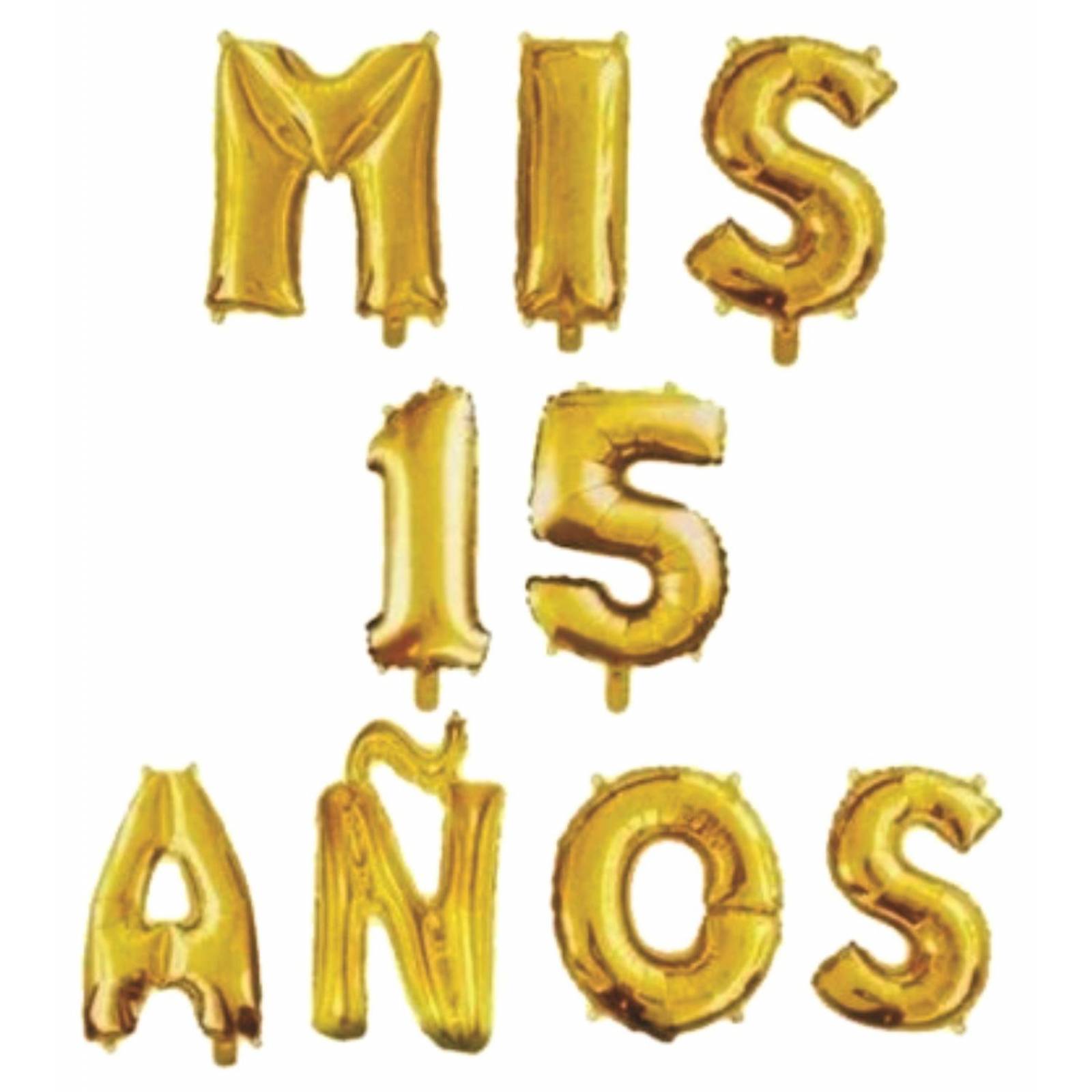 GLOBOS METALICOS DORADOS DE LETRAS MIS 15 AÑOS 