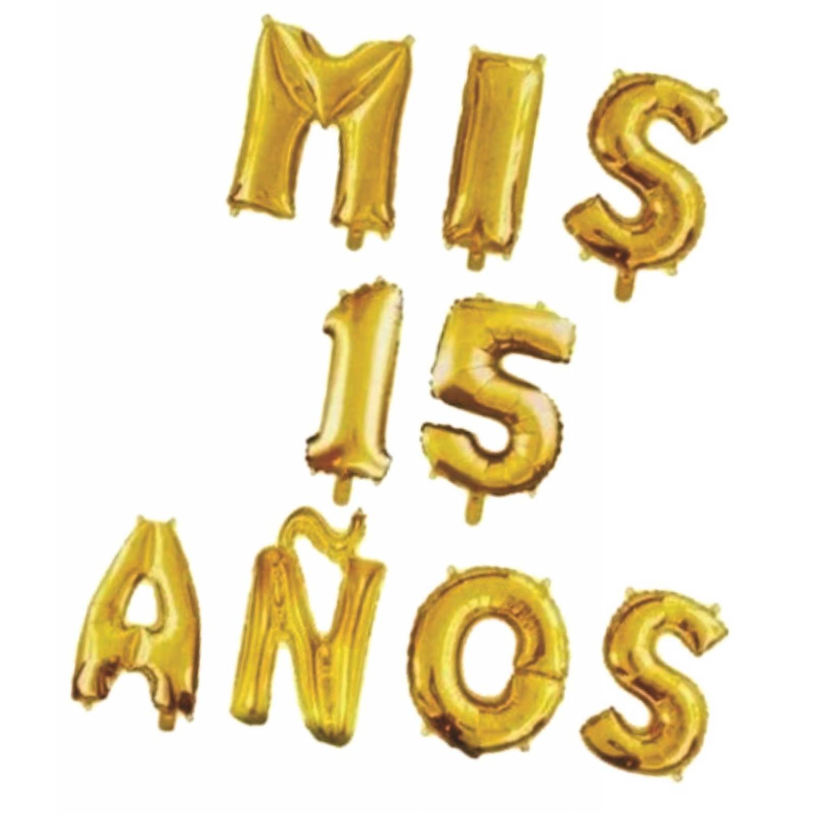 GLOBOS METALICOS DORADOS DE LETRAS MIS 15 AÑOS 