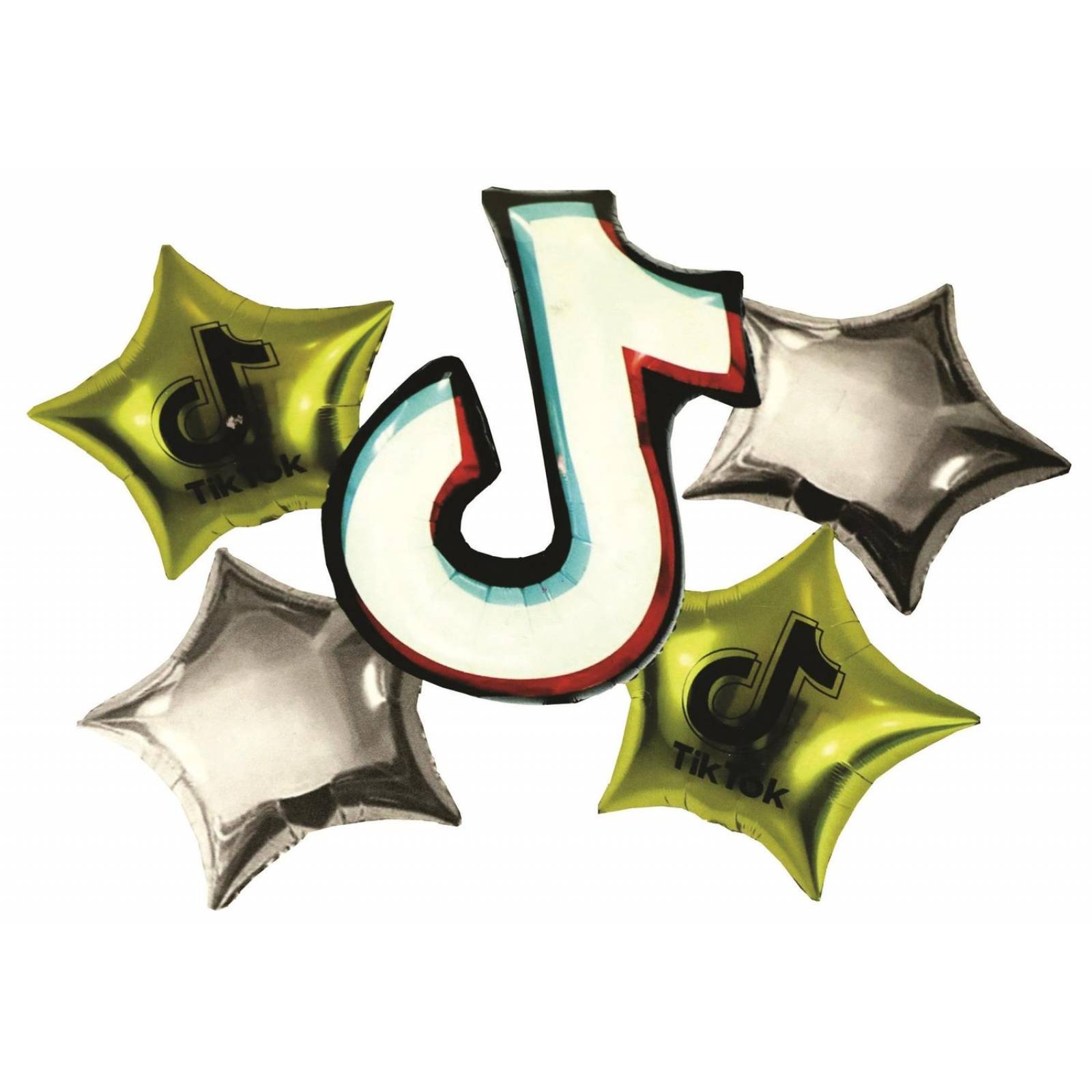 KIT 5 GLOBOS TIK TOK METALICOS FIESTA AMARILLO PLATA