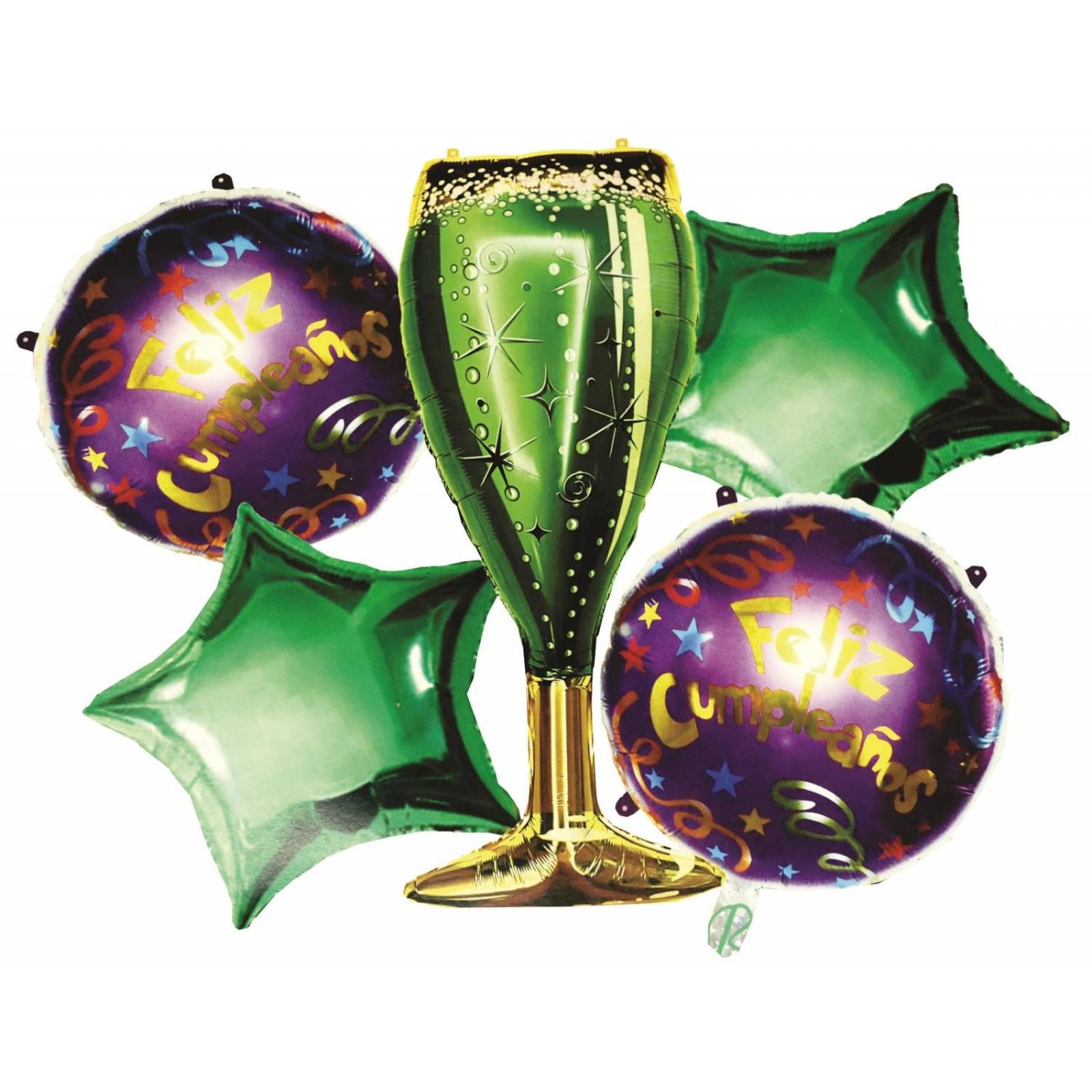KIT 5 GLOBOS METALICOS PODELA COPA VERDE FIESTA DECORACION