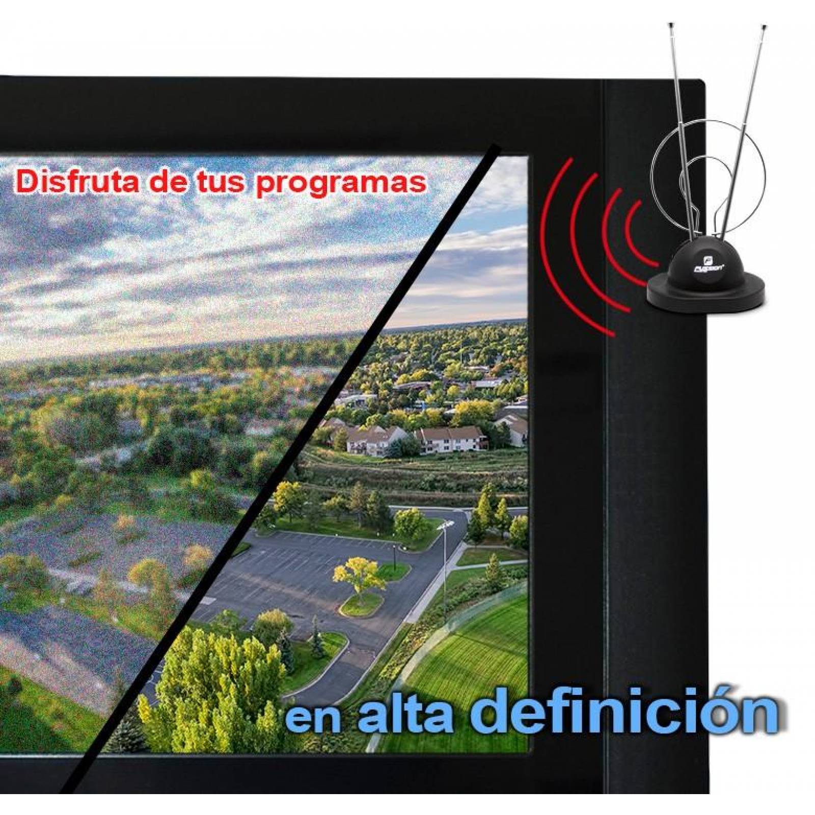 ANTENA INTERIOR HDTV CONEJO DOBLE ARO CABLE 75 OHMS 300 OHMS 