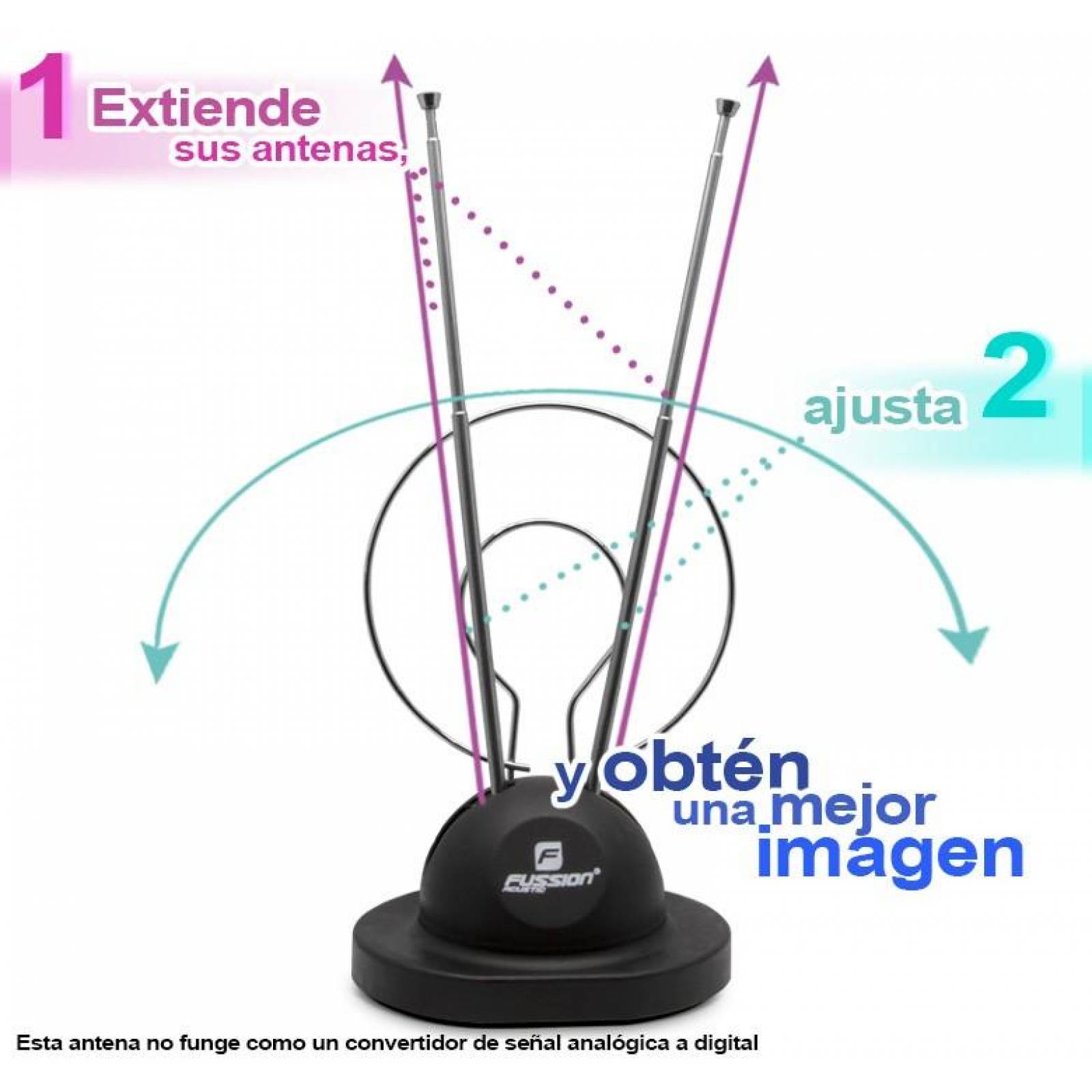 ANTENA INTERIOR HDTV CONEJO DOBLE ARO CABLE 75 OHMS 300 OHMS 