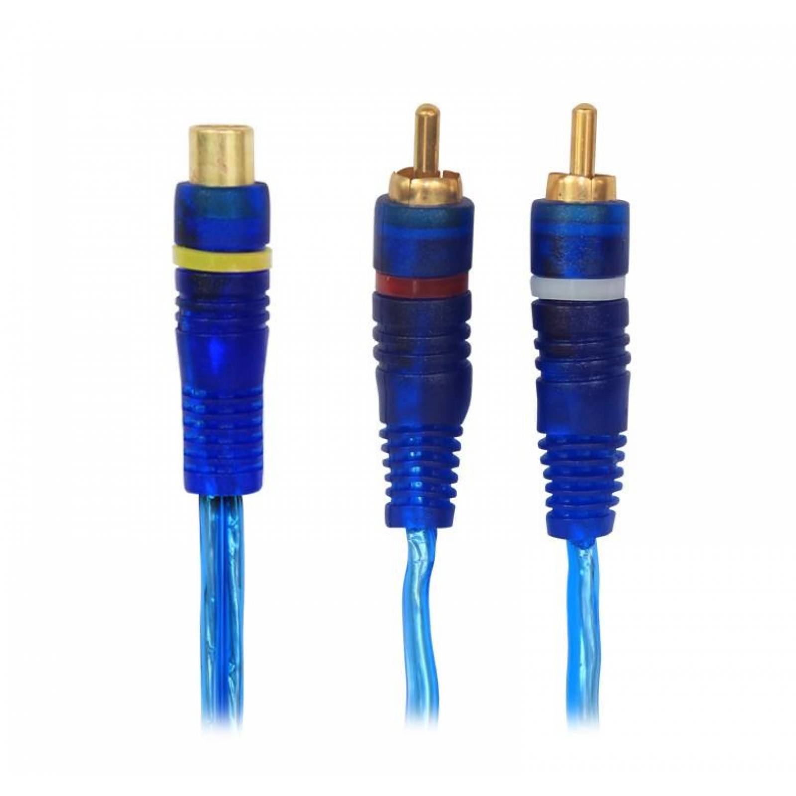 CABLE AZUL TIPO Y / 2 RCA MACHO A 1 RCA HEMBRA / CONECTORES ORO / 18 cm