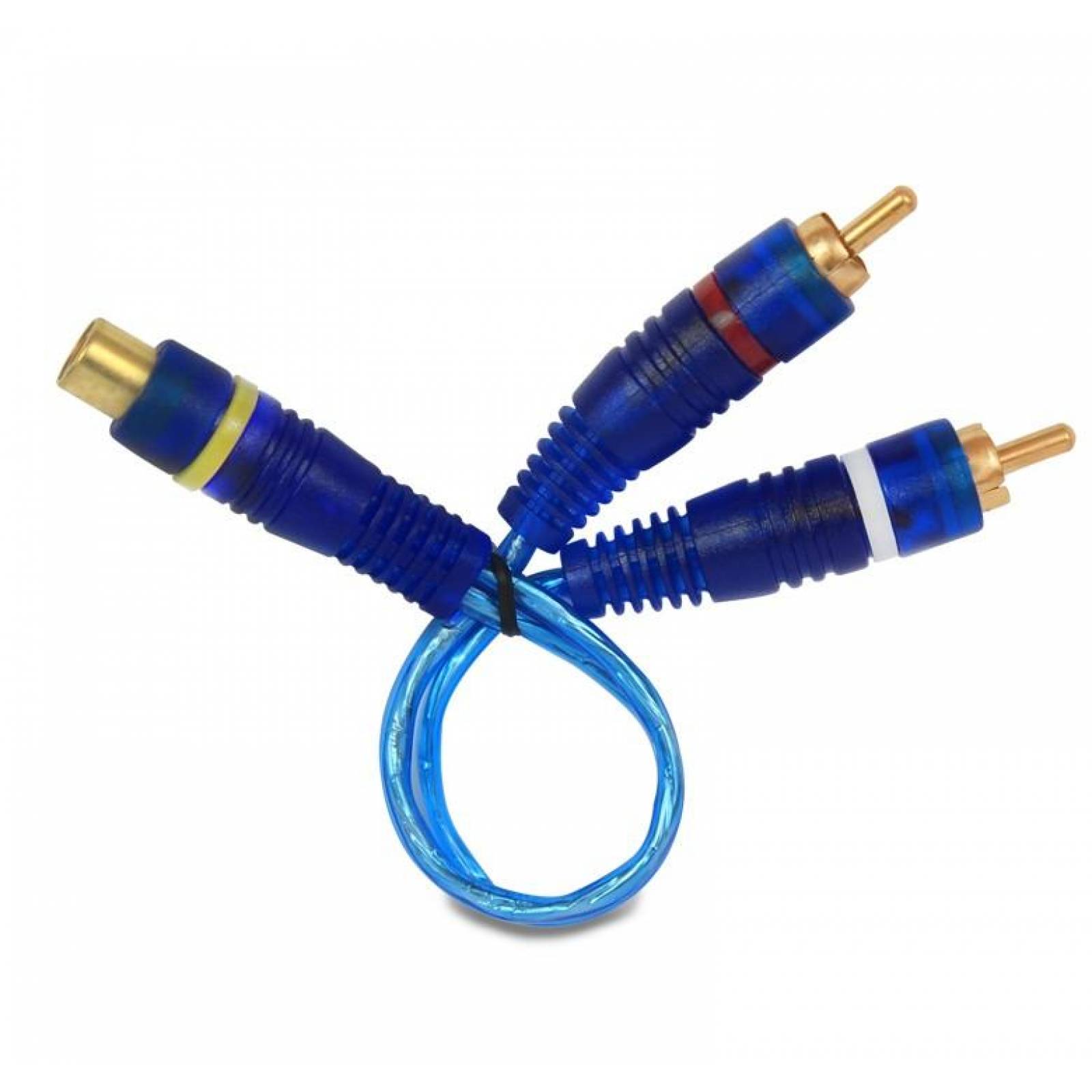 CABLE AZUL TIPO Y / 2 RCA MACHO A 1 RCA HEMBRA / CONECTORES ORO / 18 cm