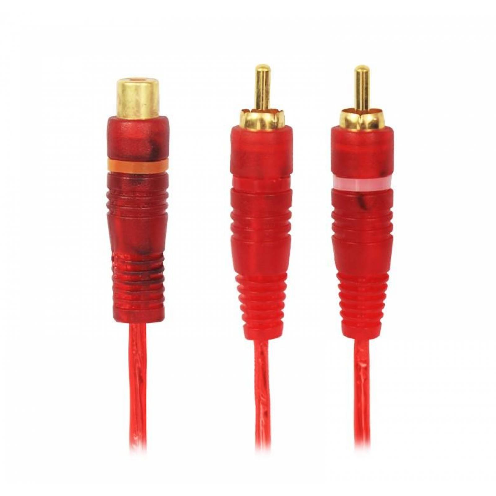 CABLE ROJO TIPO Y / 2 RCA MACHO A 1 RCA HEMBRA / CONECTORES ORO / 18 cm