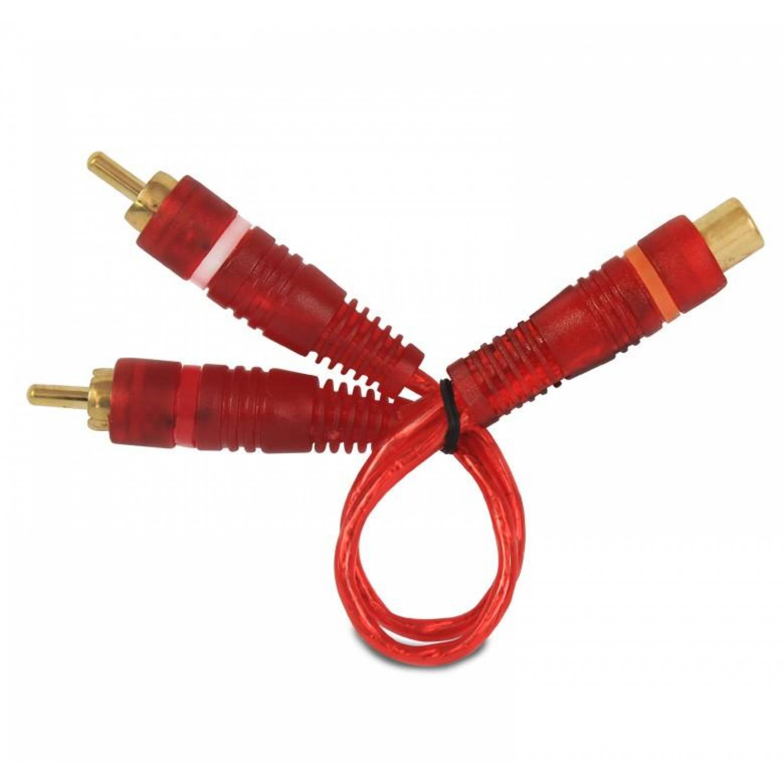 CABLE ROJO TIPO Y / 2 RCA MACHO A 1 RCA HEMBRA / CONECTORES ORO / 18 cm