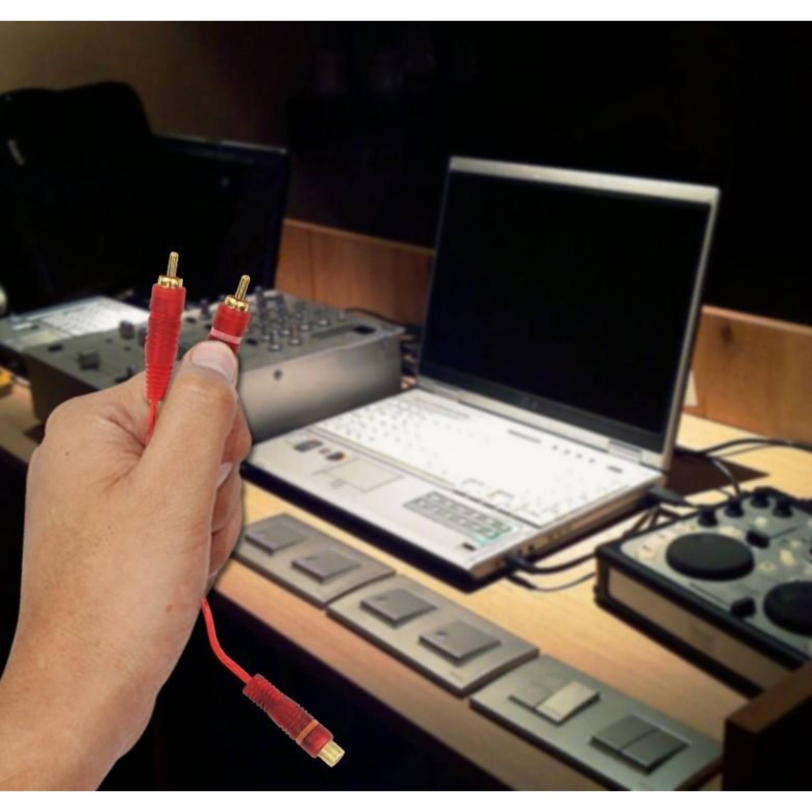 CABLE ROJO TIPO Y / 2 RCA MACHO A 1 RCA HEMBRA / CONECTORES ORO / 18 cm