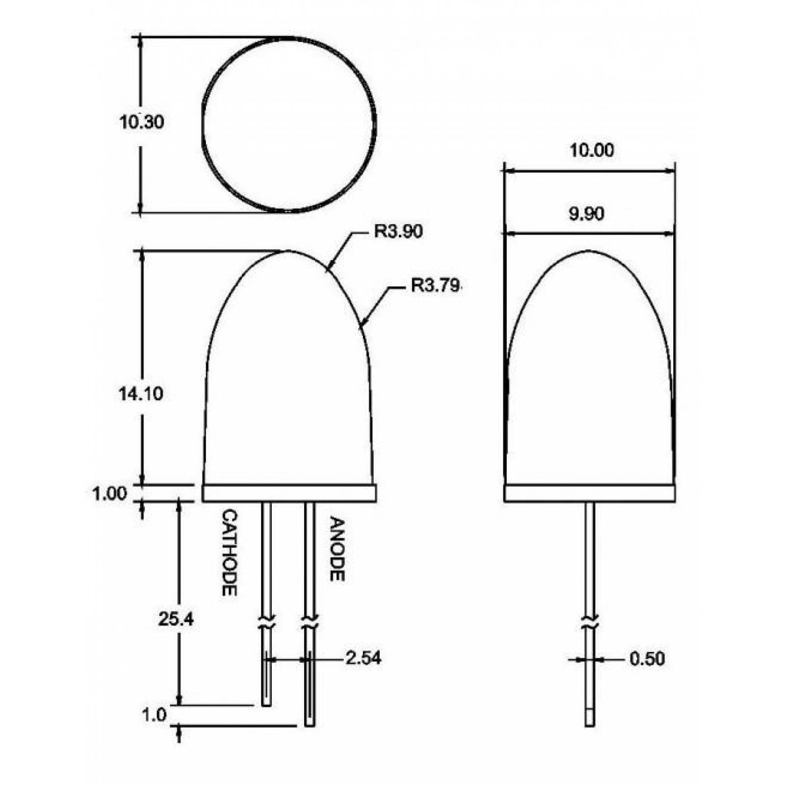 LED TRANSPARENTE DE 10MM JUMBO ROJO ULTRABRILLANTE (100 PIEZAS) 