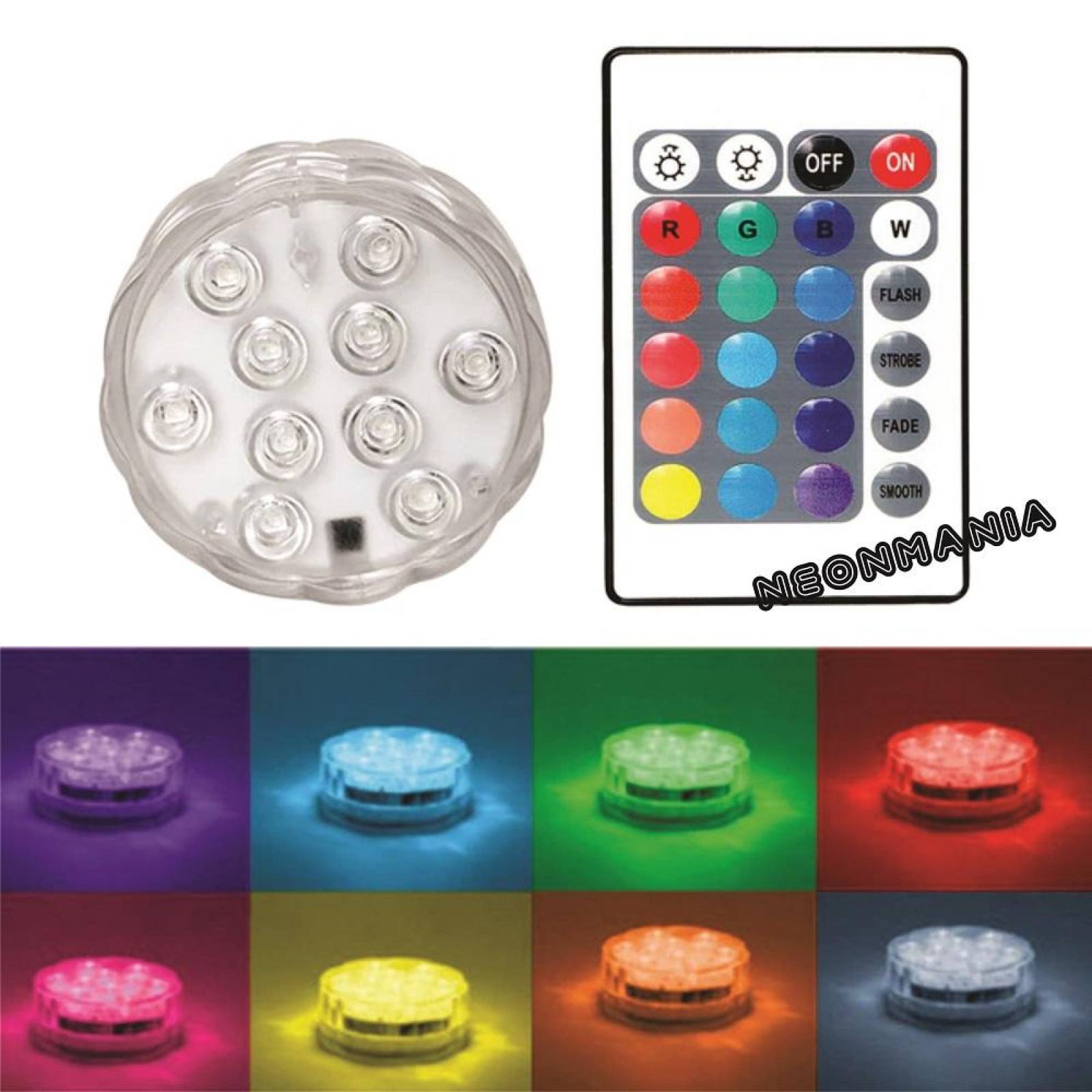 BASE LAMPARA RGB 10 LED SUMERGIBLE (2 PIEZAS)