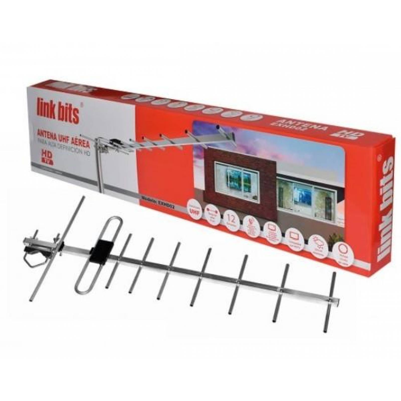 ANTENA AEREA PARA TV UHF VHF HDTV FM 12 ELEMENTOS 