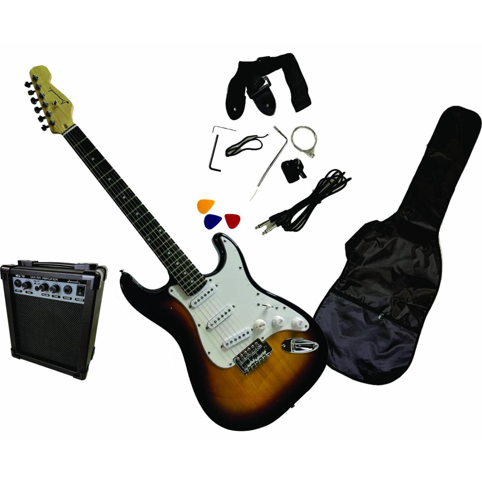 Kit de Guitarra electrica SOMBREADA profesional funda amplificador afinador 