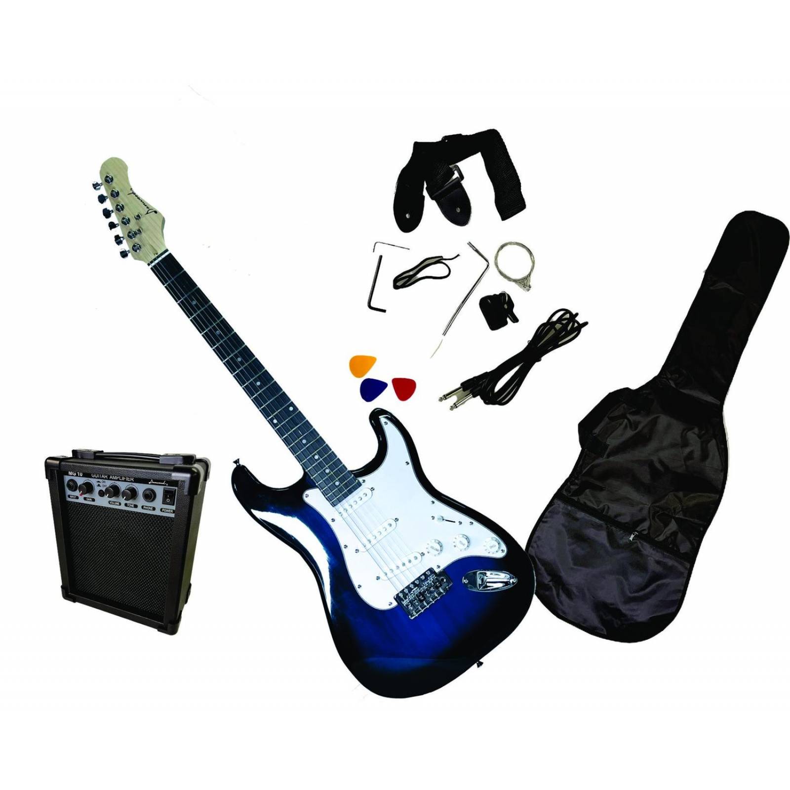 Kit de Guitarra electrica AZUL SOMBREADA profesional funda amplificador afinador