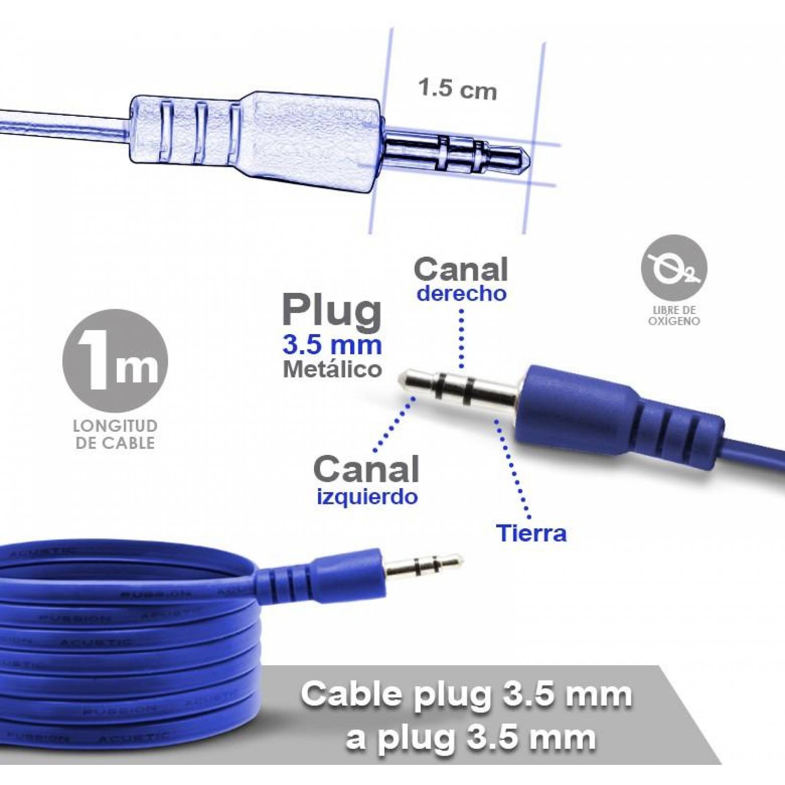 Cable auxiliar AZUL 3.5 mm macho a 3.5 mm macho 1.8 m 