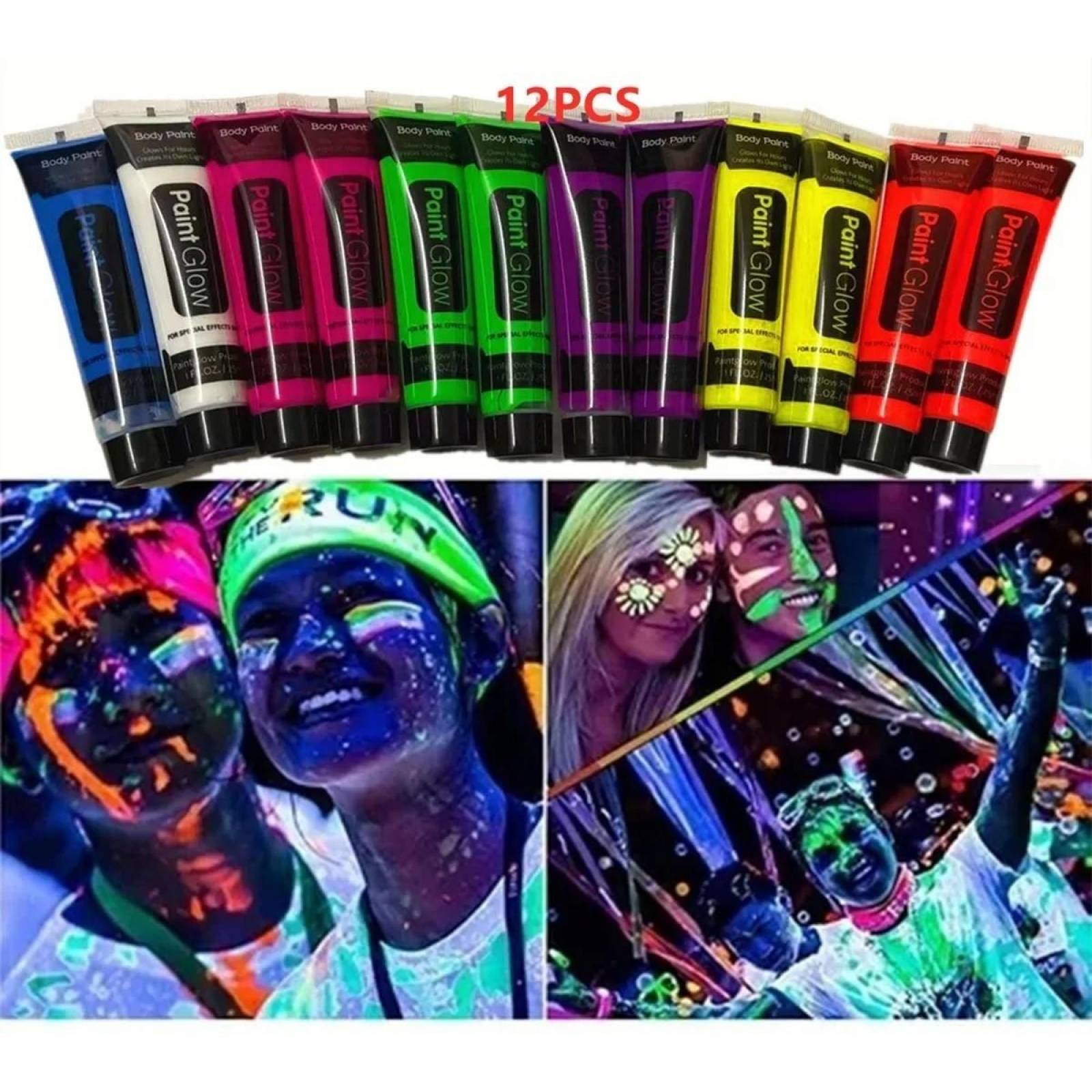 12 Tubos Pintura Luminosa Neon Cara Manos Batucada 