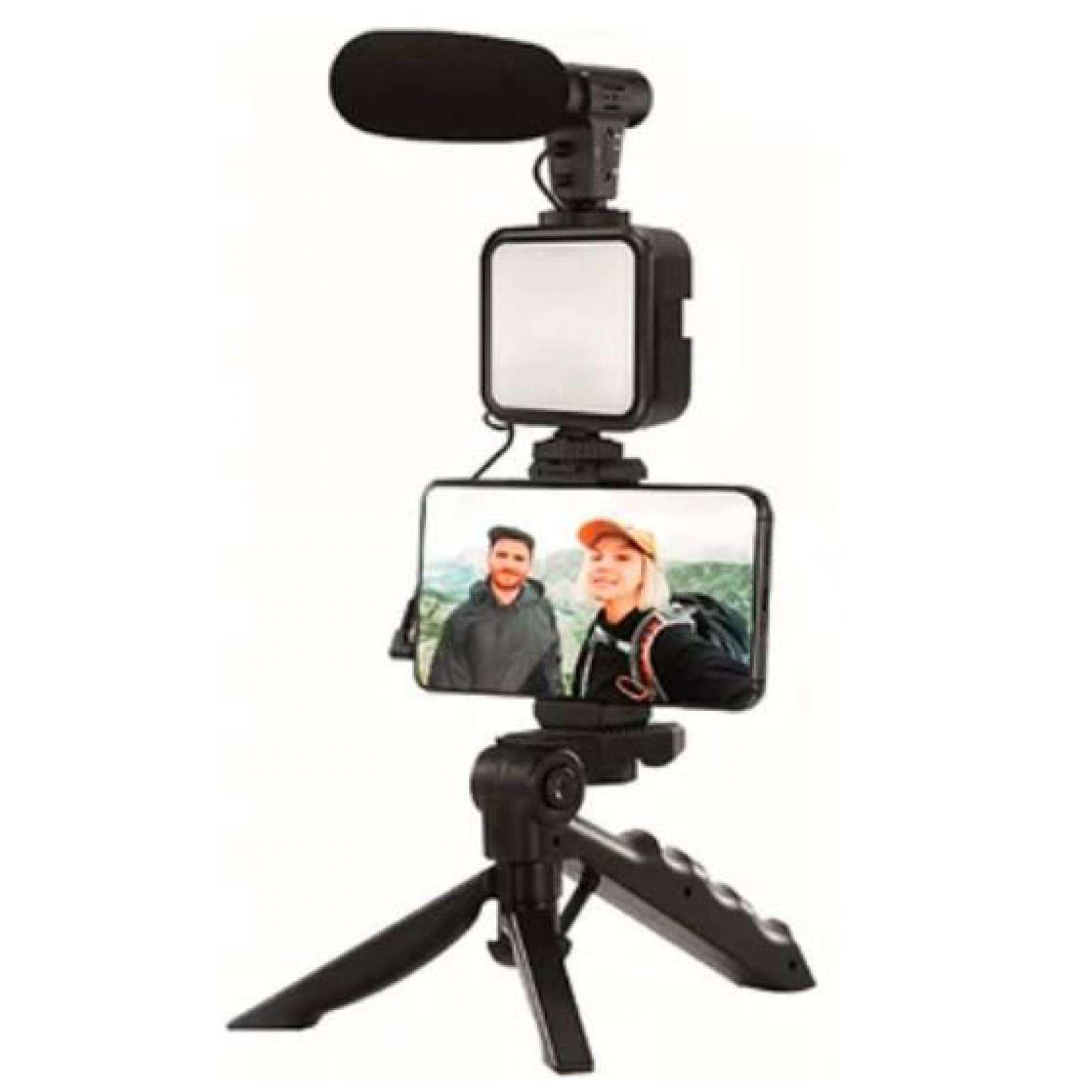 Kit Para Vlogger Set 3 En 1 Microfono Tripie Luz Soporte