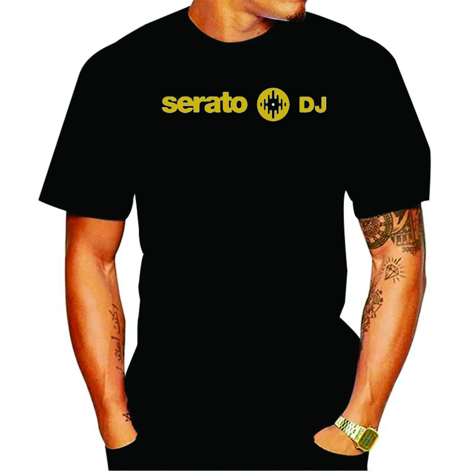PLAYERA negra manga corta DJ seratodj dorado 