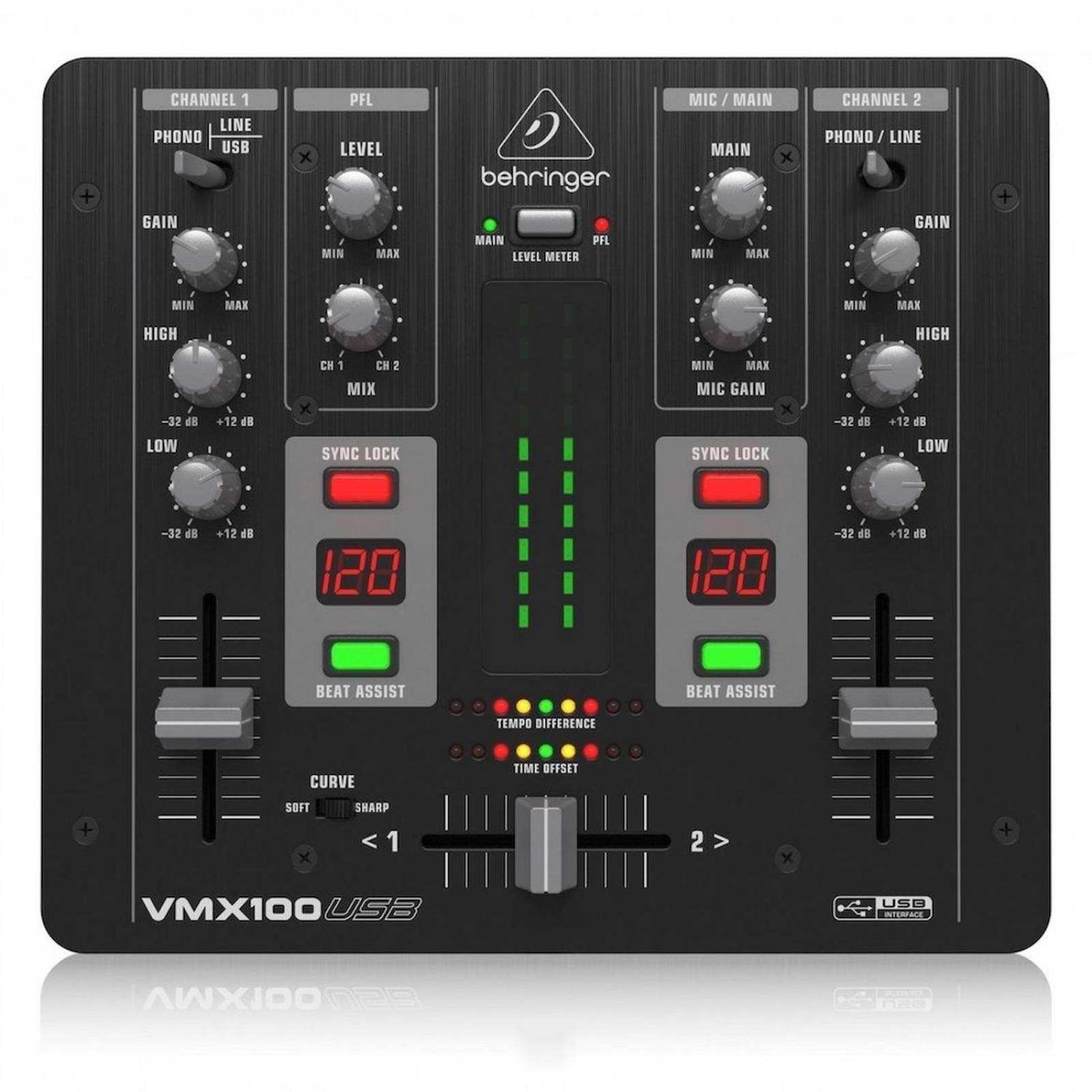 Mezcladora Behringer DJ de 2 canales profesional VMX100USB 