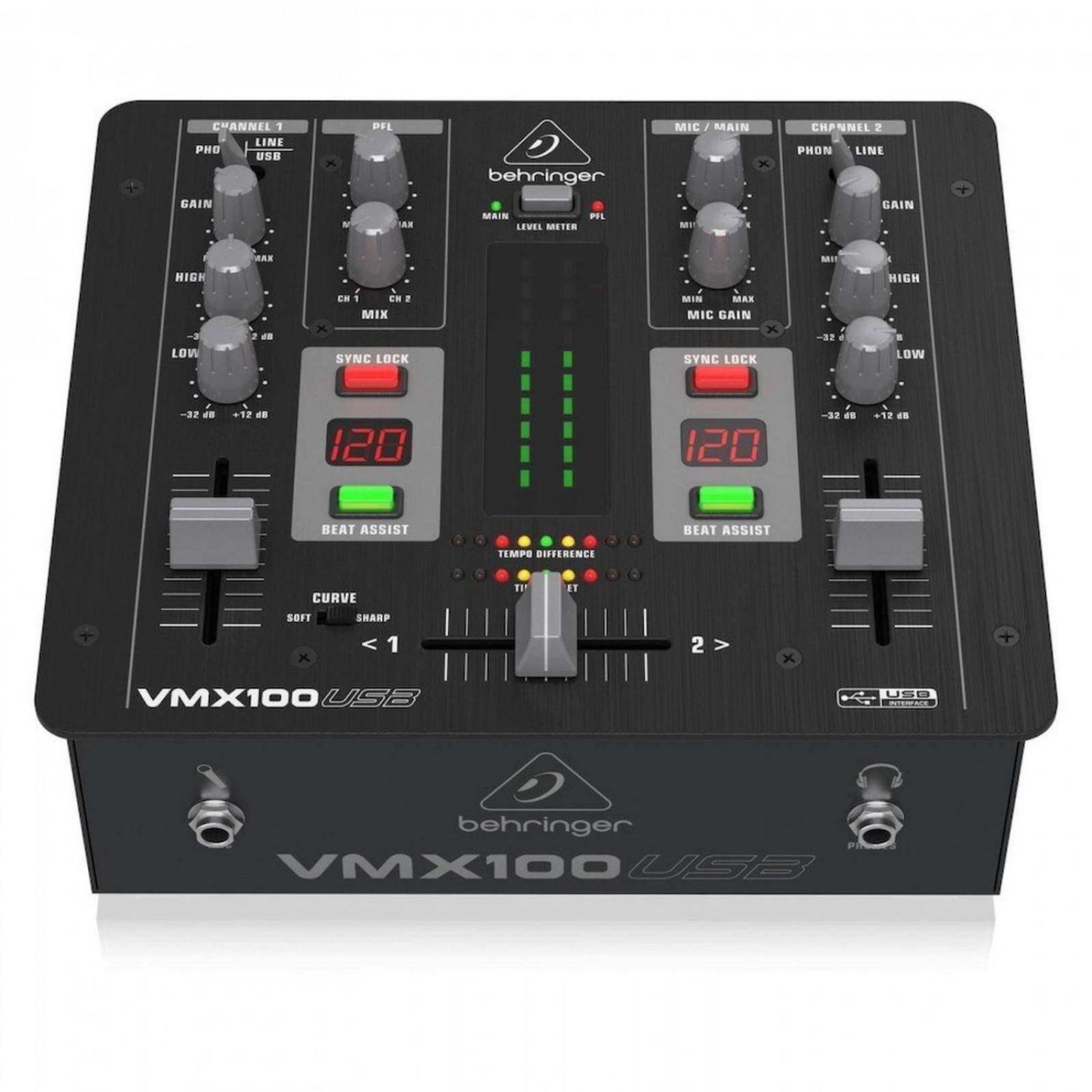 Mezcladora Behringer DJ de 2 canales profesional VMX100USB 