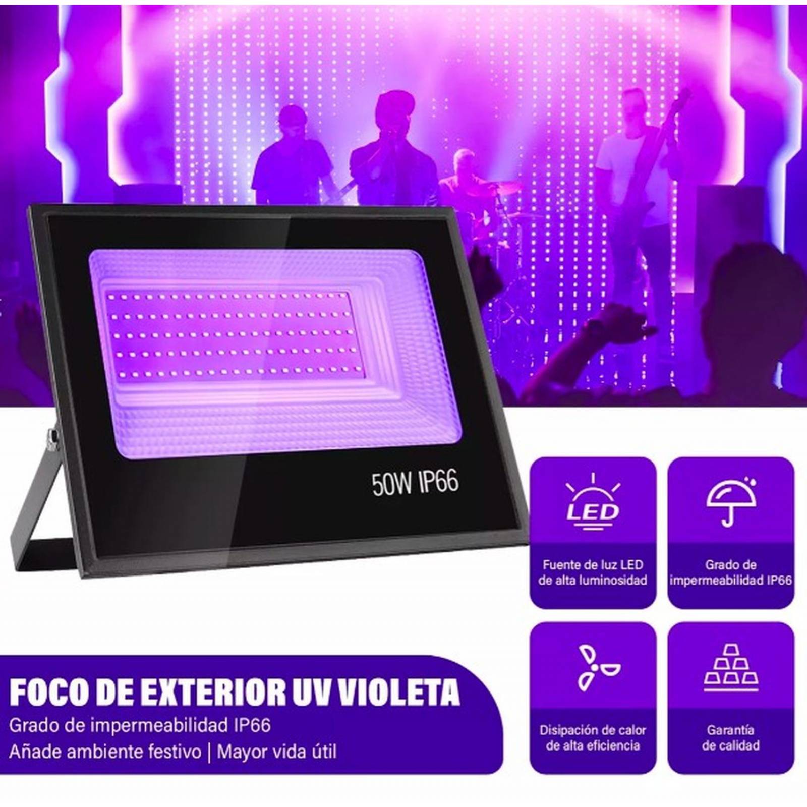 Reflector Led UV Luz Negra Purpura Negra 50w 